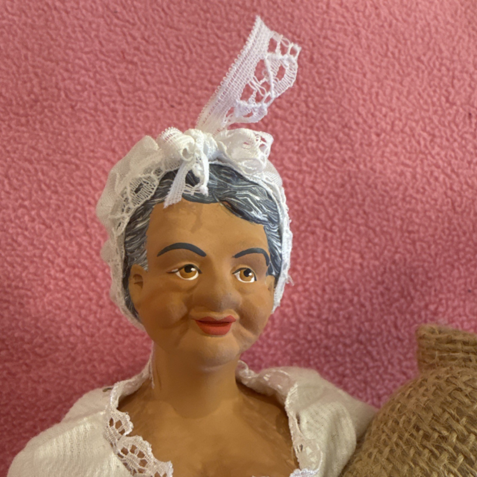 Provence Santon Figurine Woman Doll Clay Face Fabric Wood French
