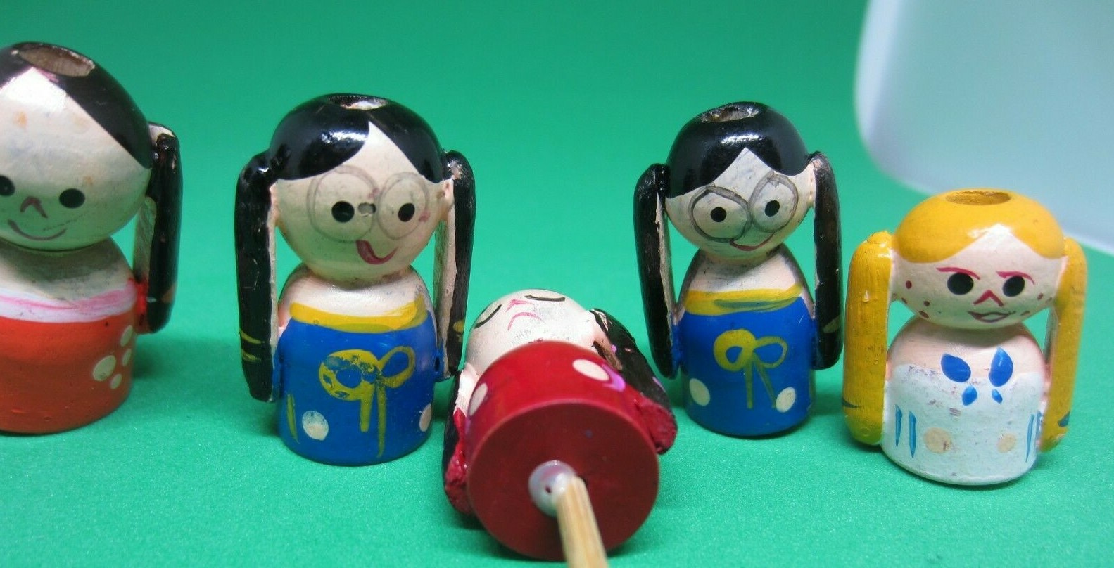 Vintage Girls Figurines Wood Small Lot of 5 Painted