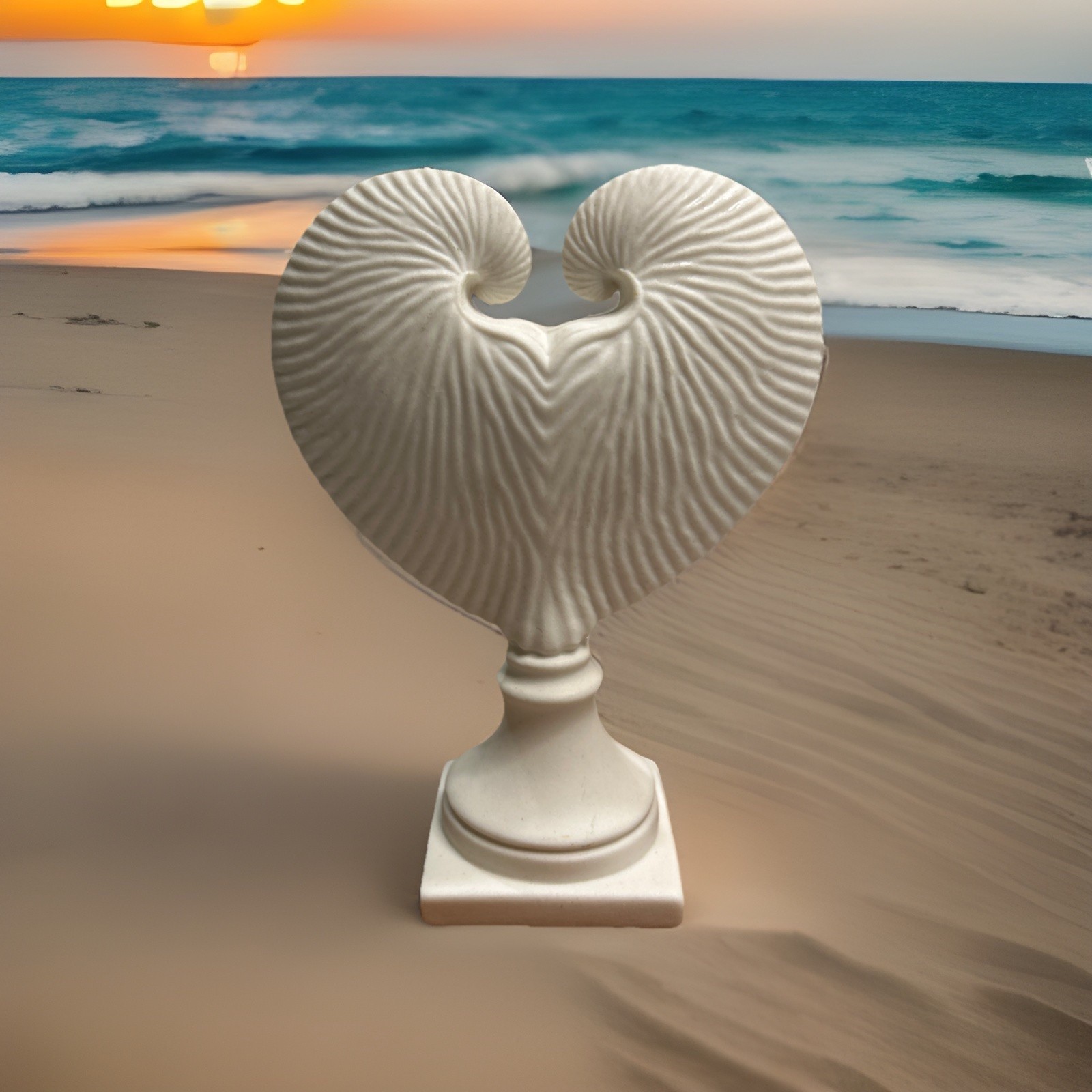VIntage Margaret Furlong Double Nautilus Shell Heart Porcelain Statue Signed ‘99