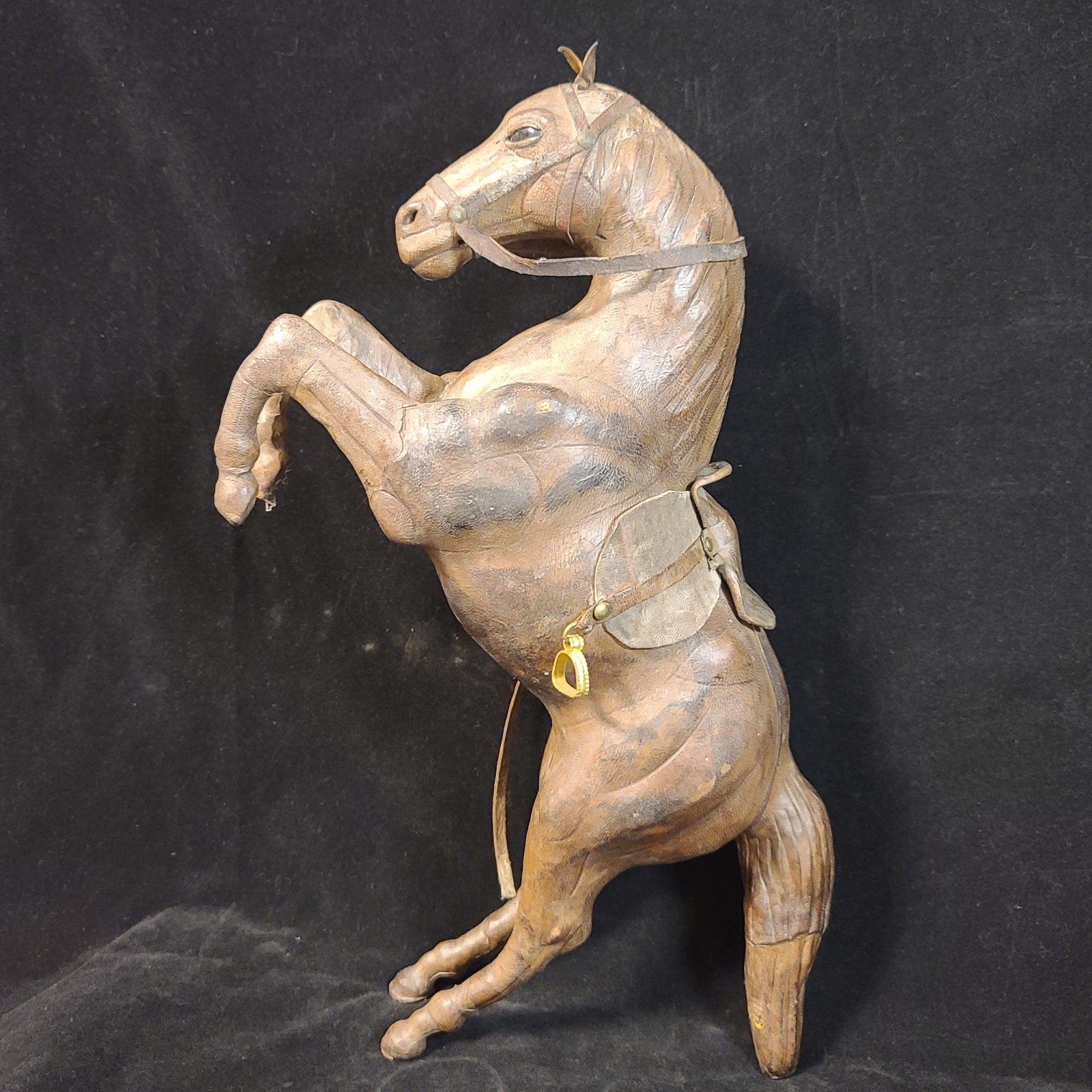 Lot Of 2 Large Leather Wrapped Horses Statues Equestrian