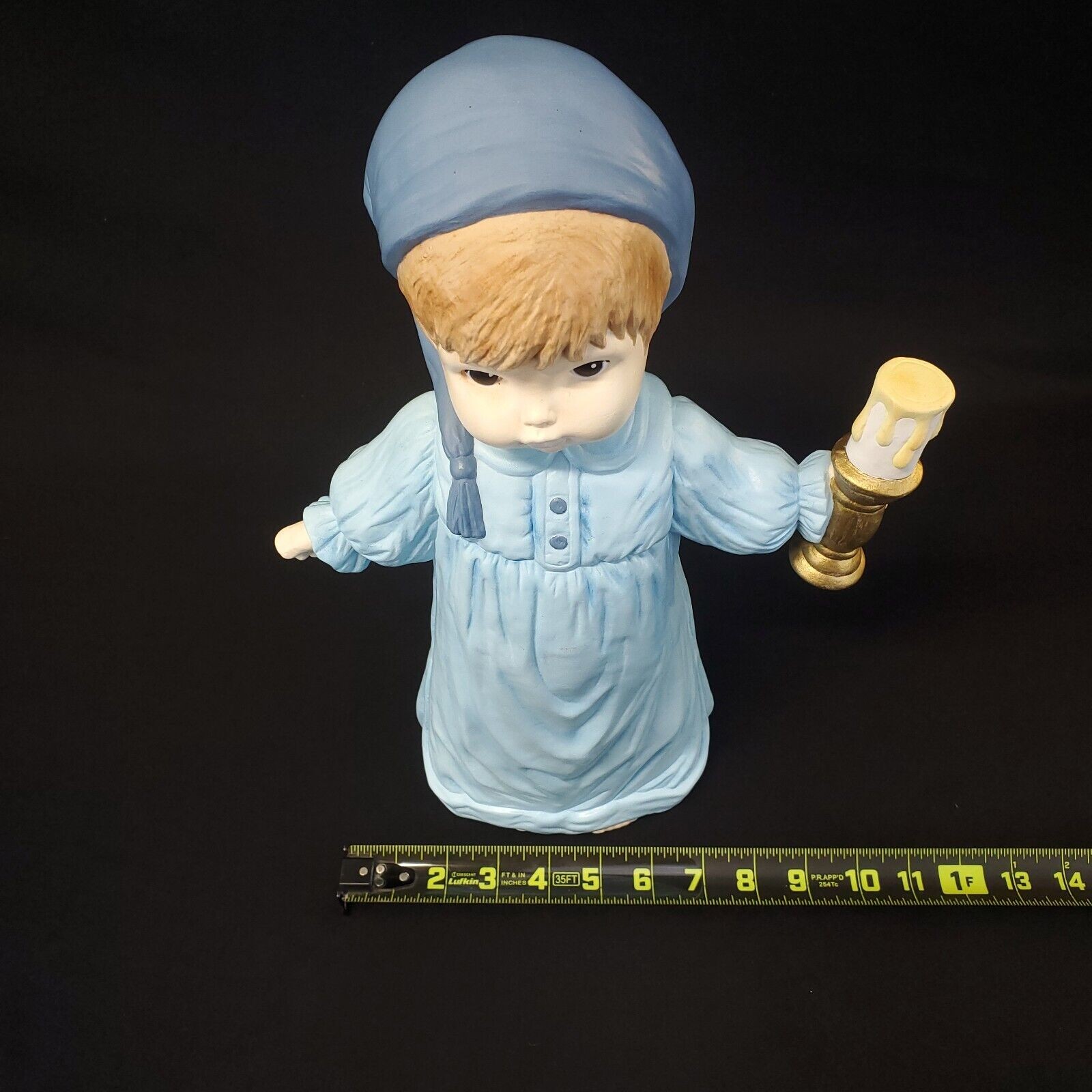 16” Porcelain Children Figurine in Nightgown with Candle – Collectible Decor