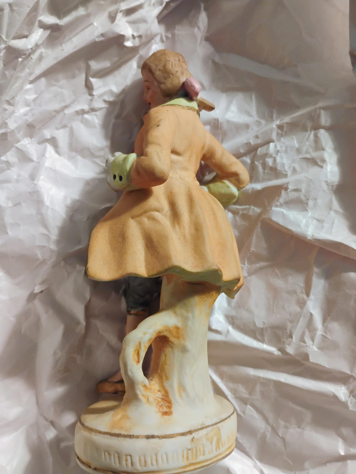 bisque colonial couple figures, gold trim, handpainted, detailed Maruri Japan