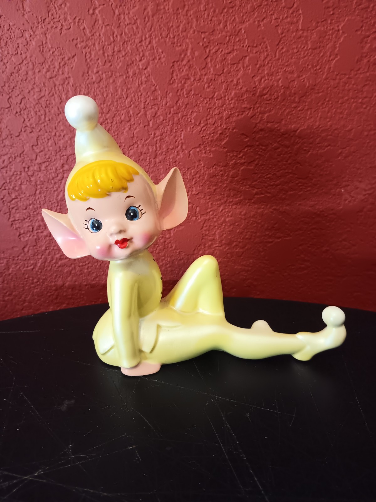 Vintage Bradley Ceramic Pixie Elf Figurine Yellow Knee Up 1950s Mid-Century
