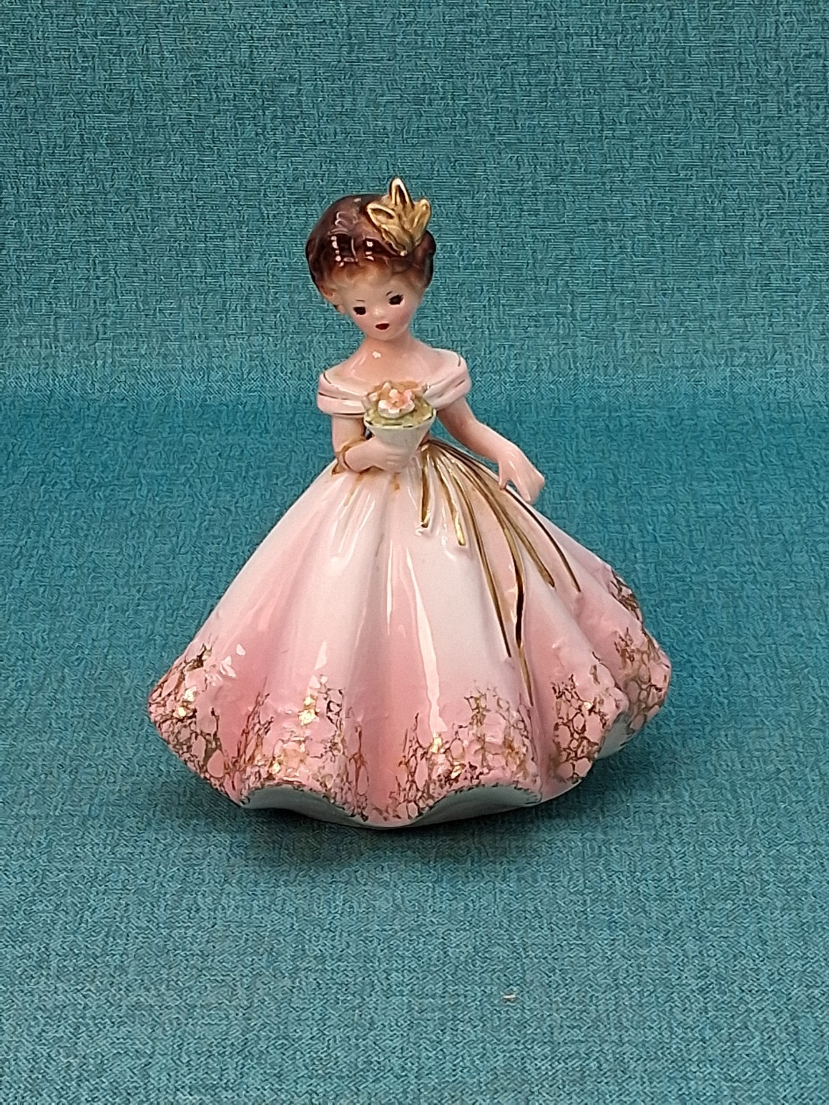 Josef Originals Rose Flower Girl Series Figurine Pink Dress w/Flowers ARM REPAIR
