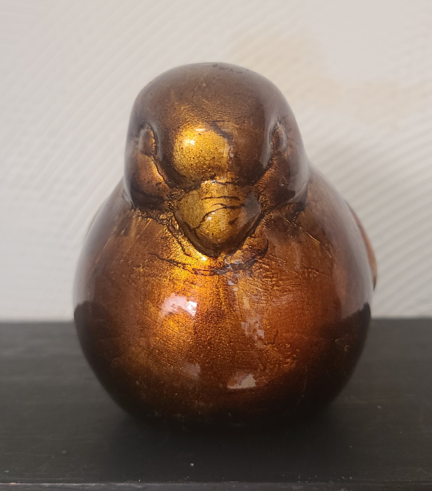 Shiny Metallic Gold/Bronze/Brown Ceramic Bird Figurine Decor 5″ Modern Country