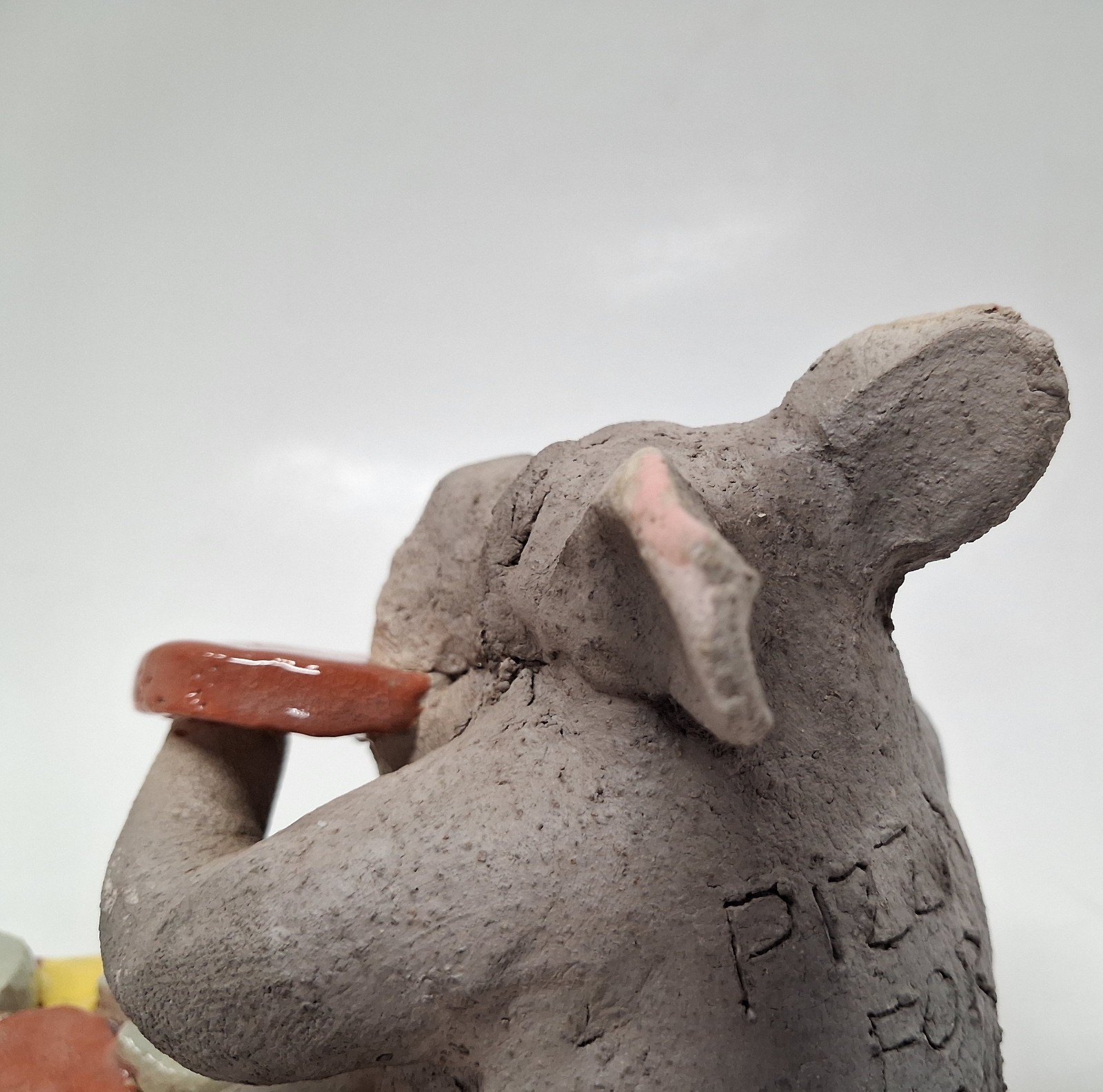 Mary Garber 1985 POG Raku Pottery Pizza For One Hippo Sculpture Pepperoni Signed