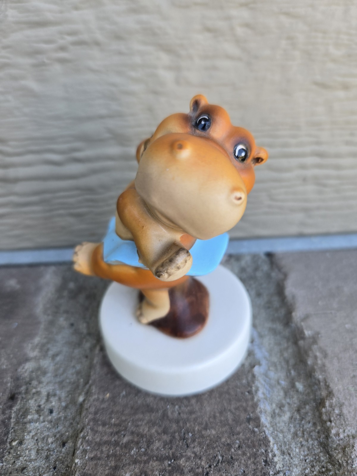 Vintage Josef Originals House Hippo Figurine With Blue Tutu