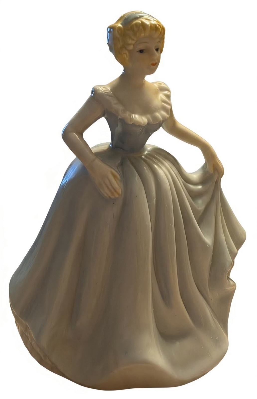 Vintage Bisque Porcelain Southern Belle Figurine Blue Dress Ballgown Curtsey 5″