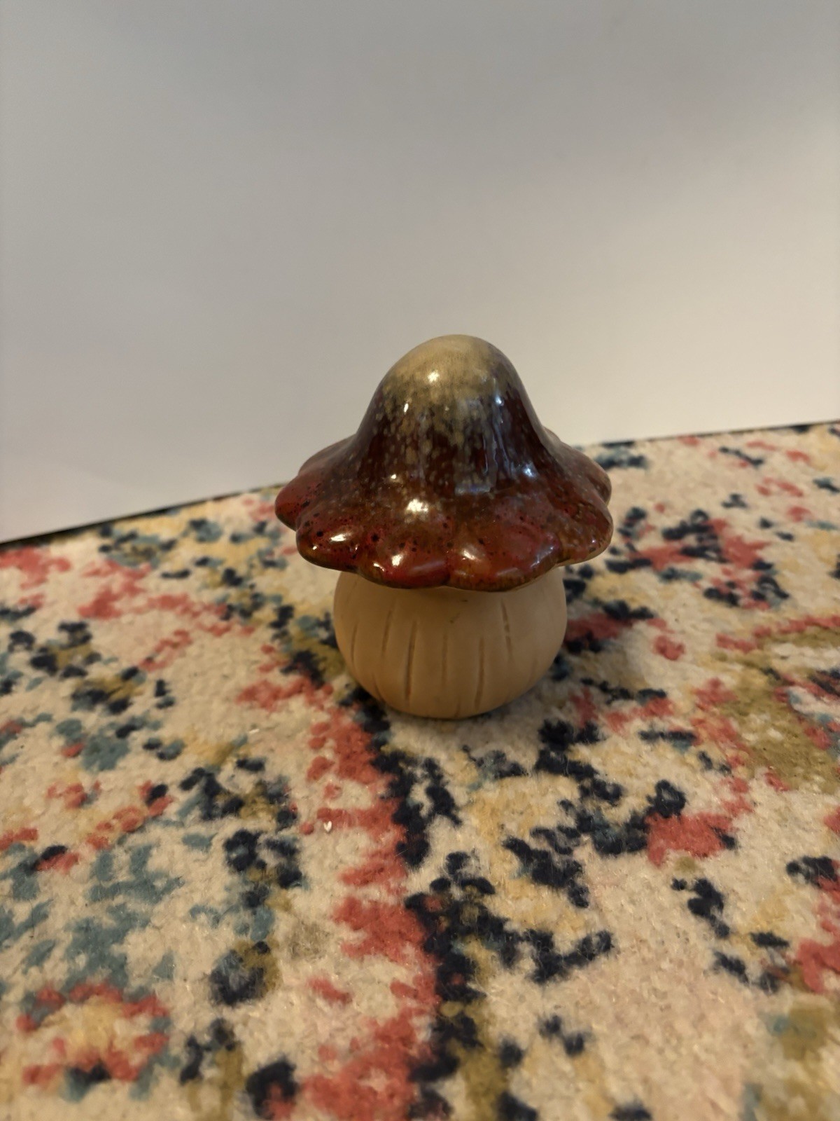 Ceramic Art Pottery 4” Mushroom Toadstool Figure Hand-Painted Glazed Top