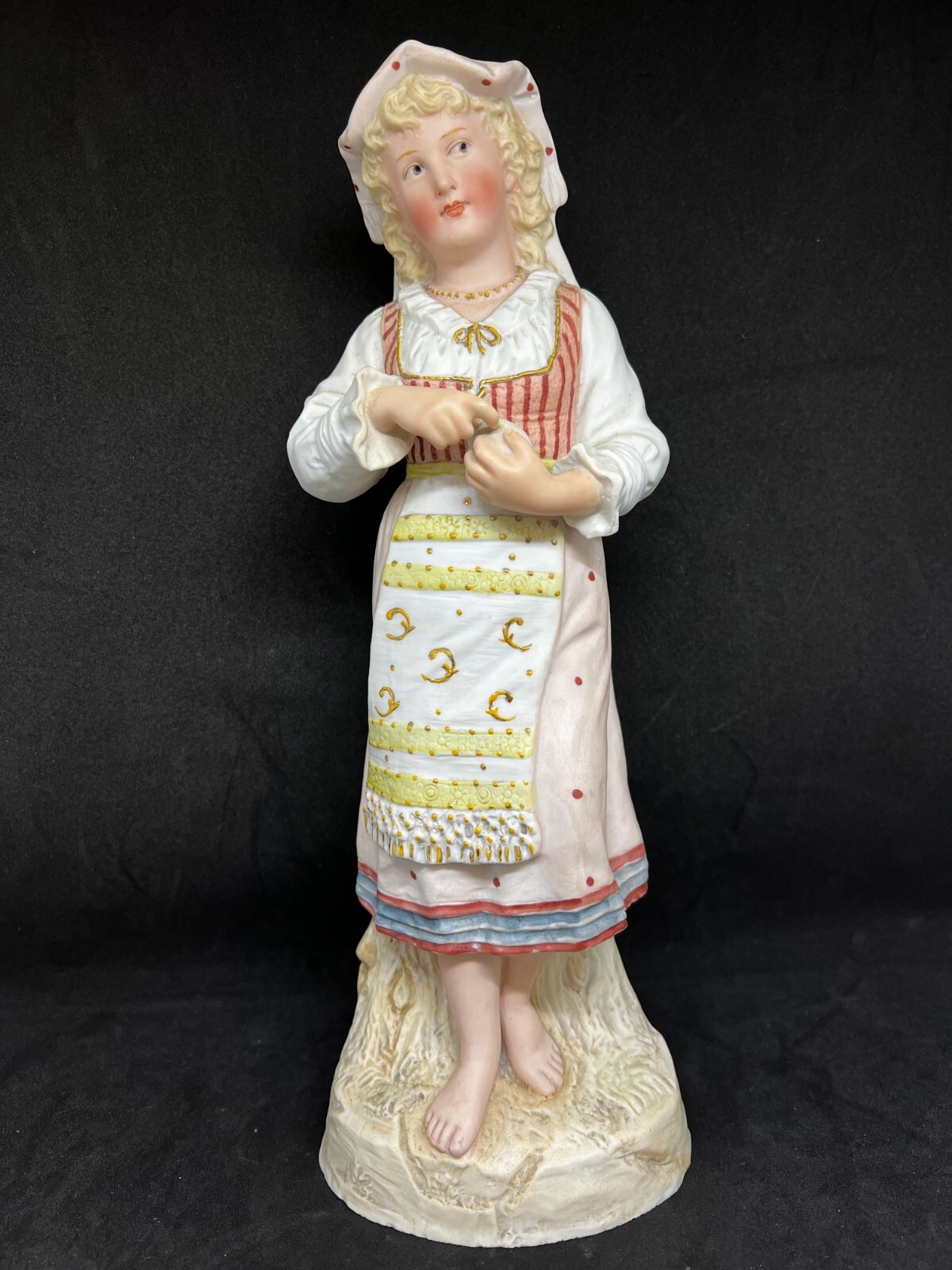 Gebruder Heubach-German Bisque-A Young Barefoot Woman Holding An Apple 12 1/2″