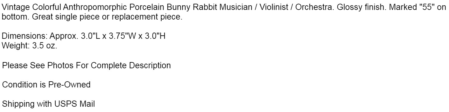 Vintage Anthropomorphic Bunny Rabbit Violinist Porcelain Single Figurine 3″H