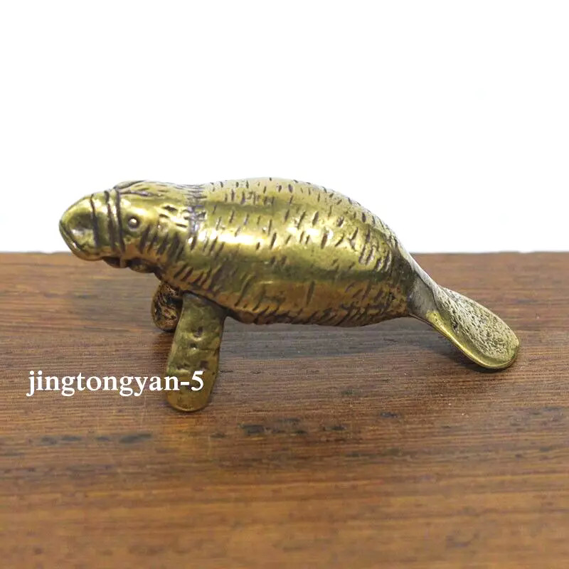 2 PACK Brass Manatee Figurine Statue Home Table Decoration Animal Figurines
