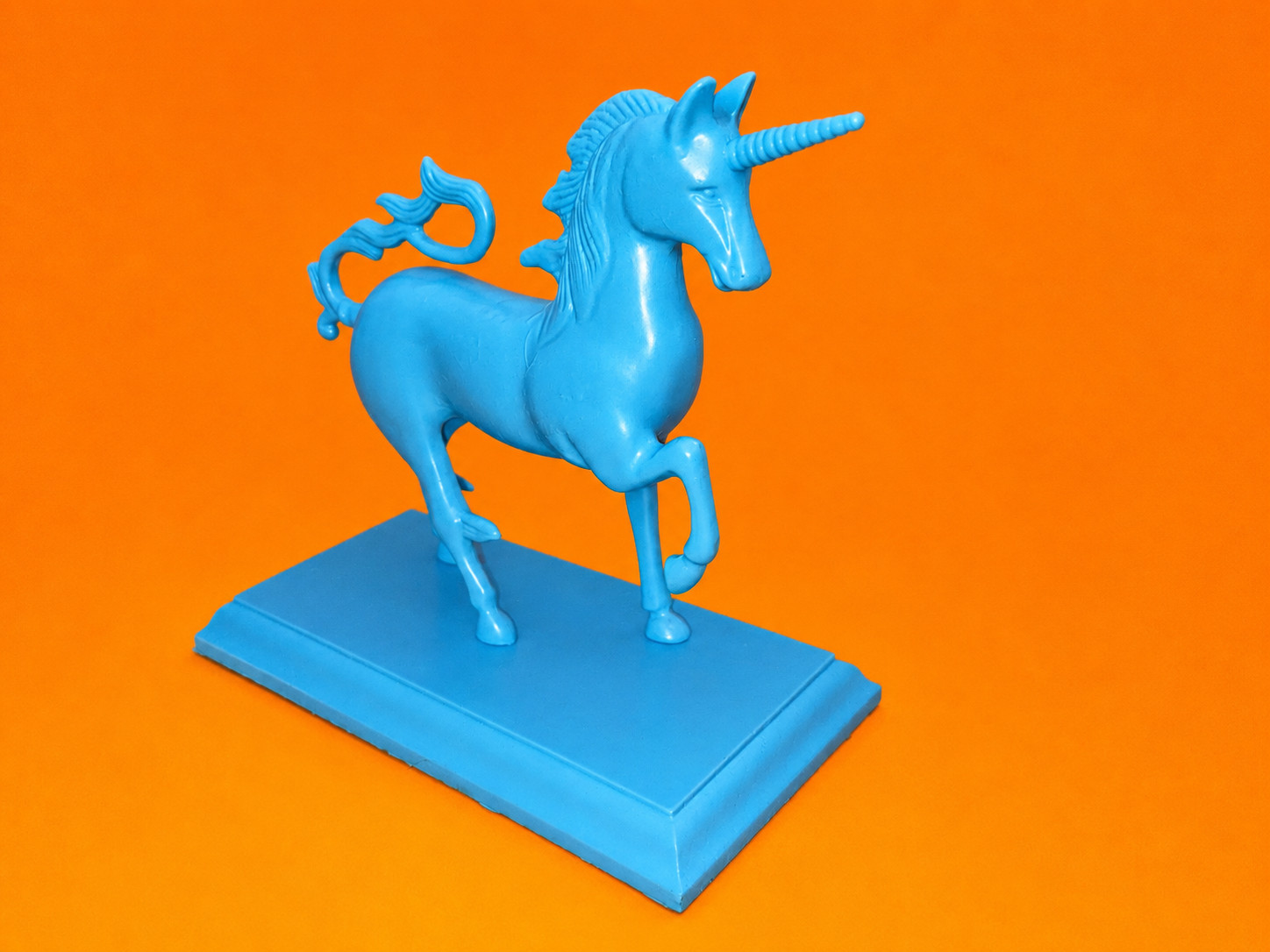 ❤️ WOW! Turquoise Blue UNICORN Painted Brass Wood Trophy Unique Rare MCM