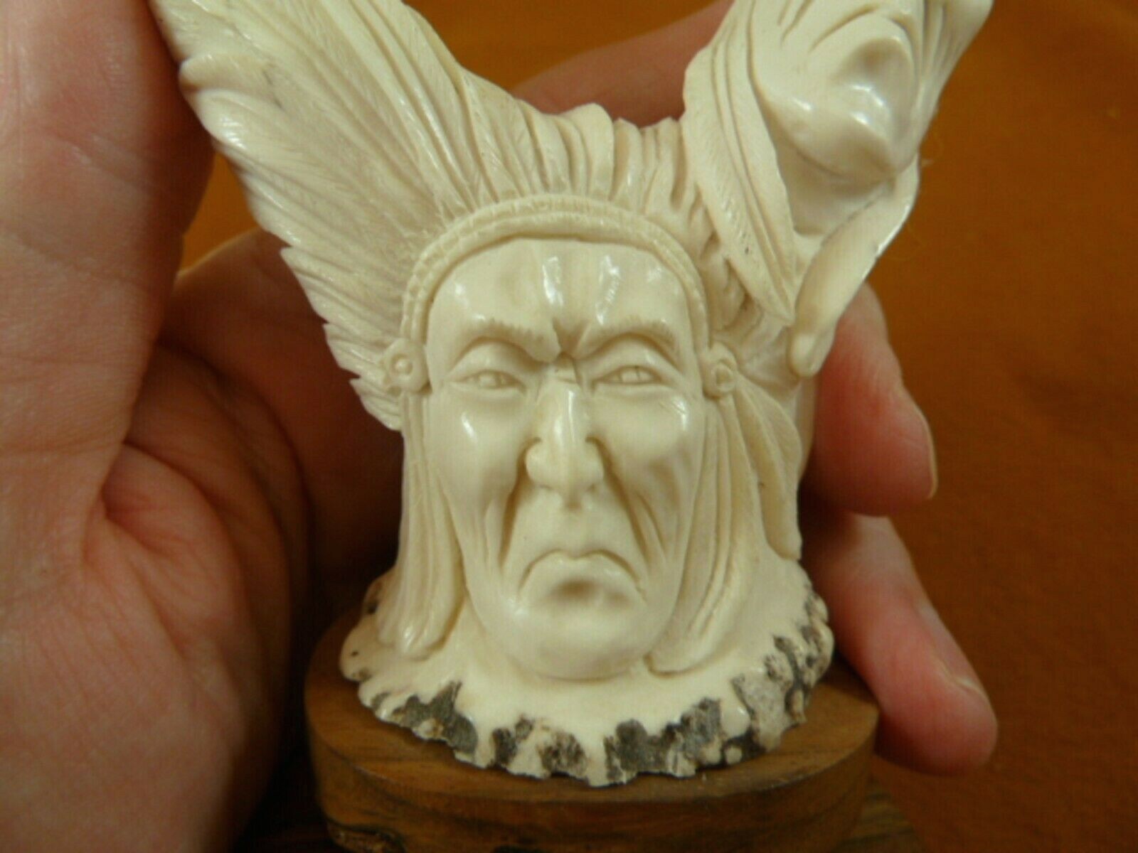 (Native-1) Native American face wolf shed moose antler figurine detailed carving