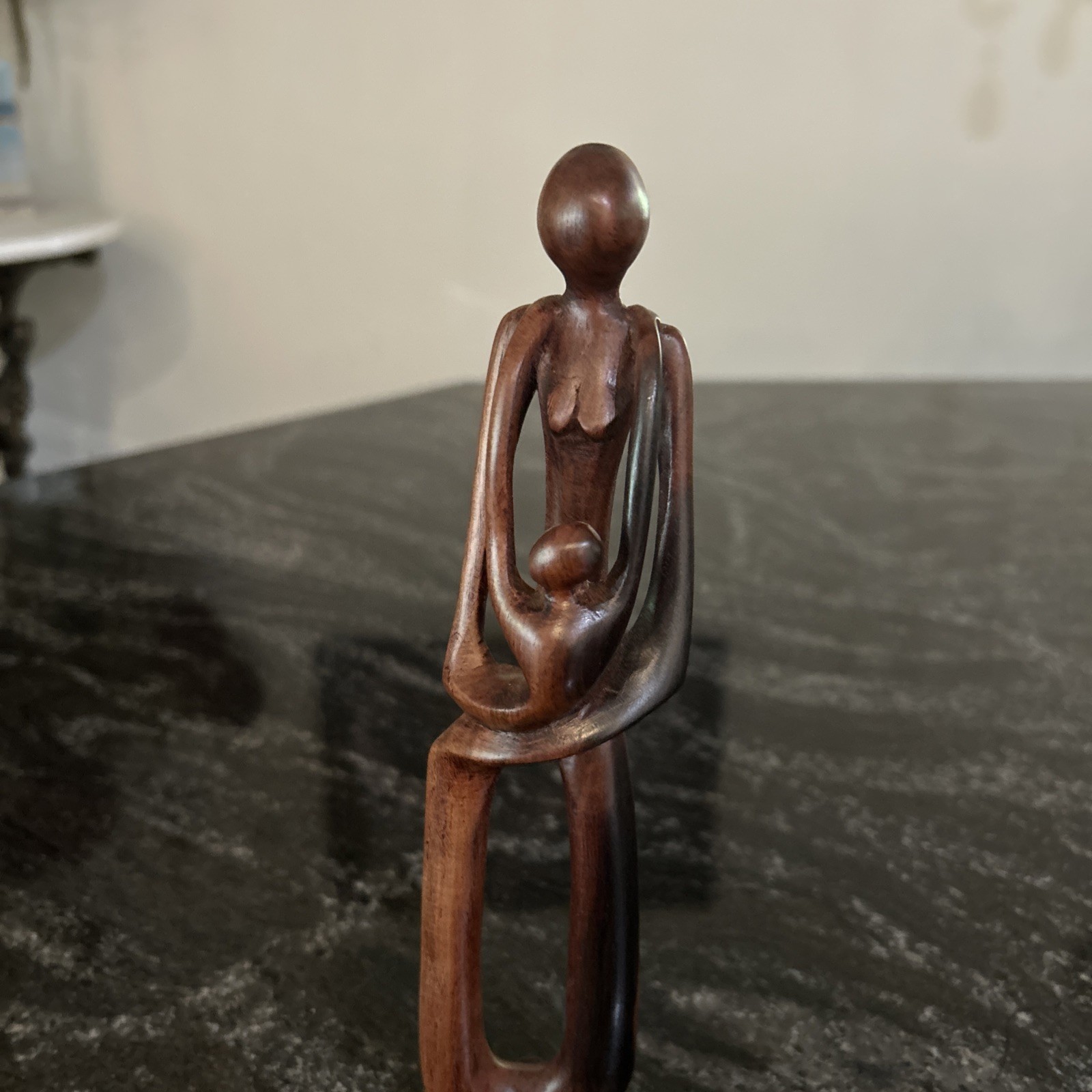 Wood Abstract Carved Figure 9” Art Sculpture Mother with Child