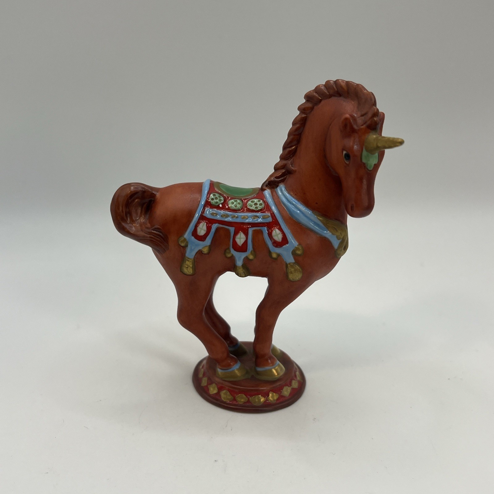 vintage franklin mint persian unicorn figurine 1991 brown gold green
