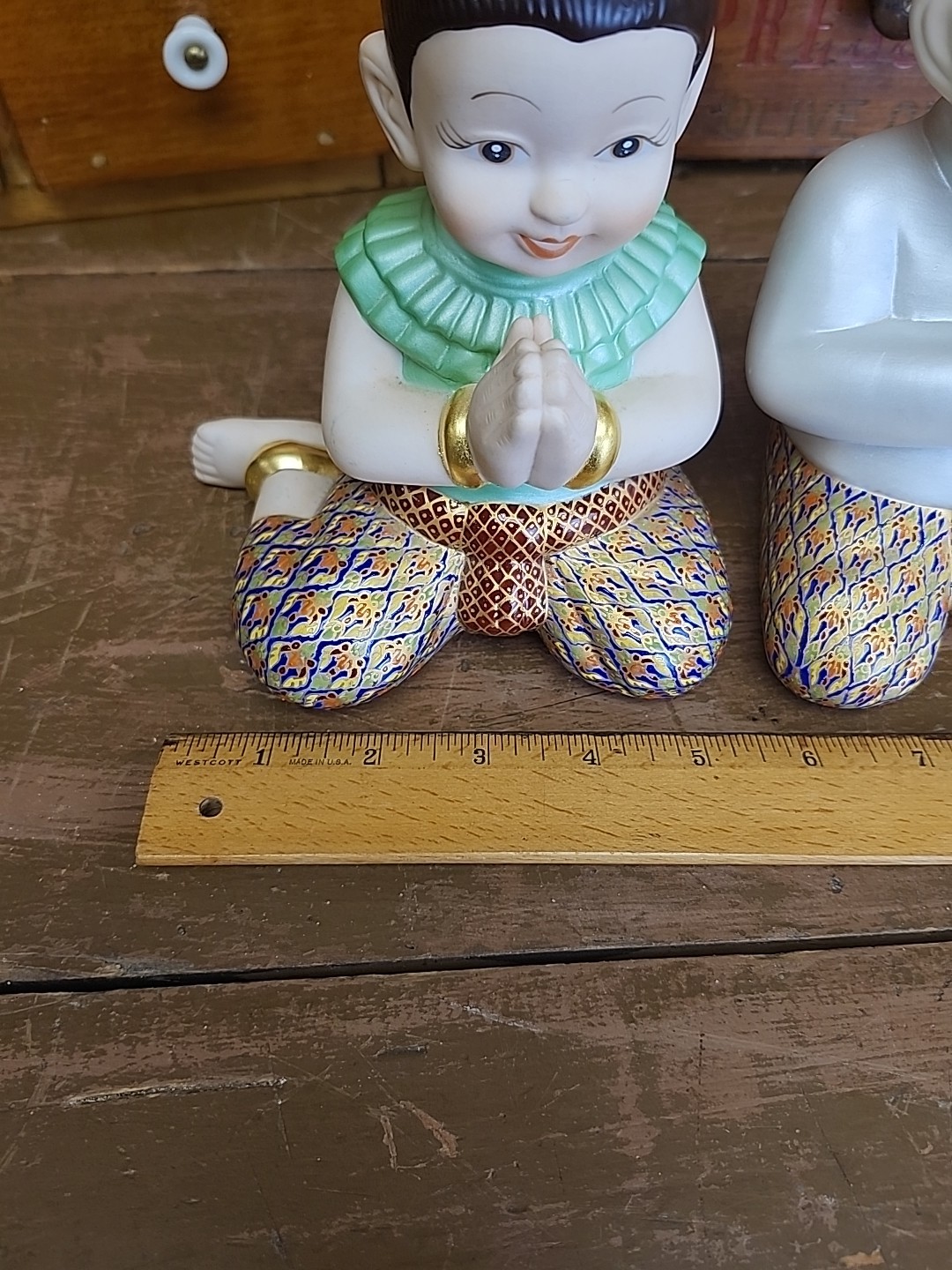 Vtg Sirin Thai Porcelain Benjarong Children Respect Wai Praying Boy Girl Figure