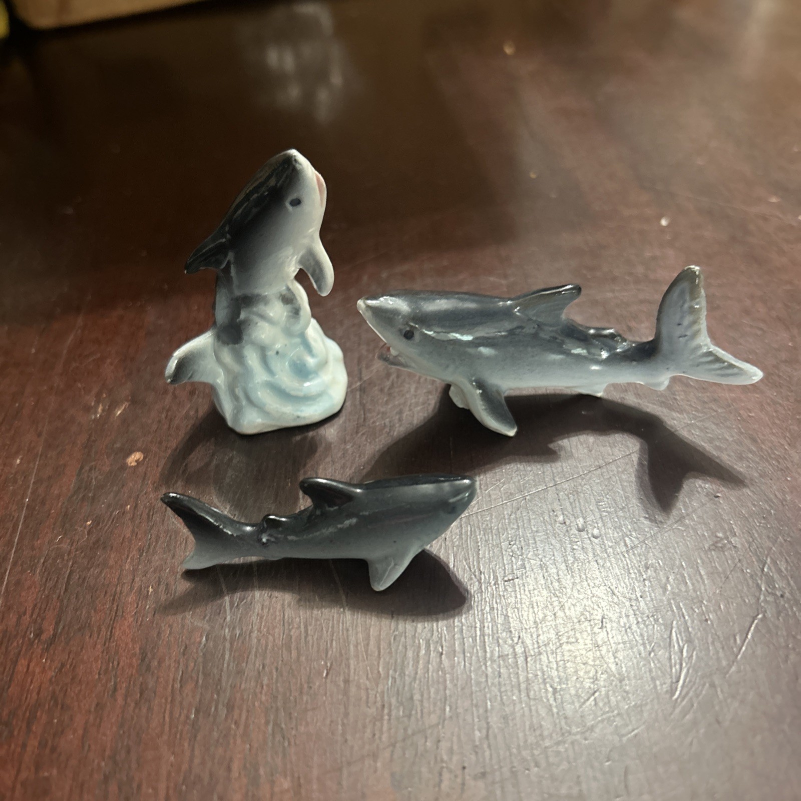 Bone China Shark Figurines Set of 3 Japan Miniature Ocean Figures