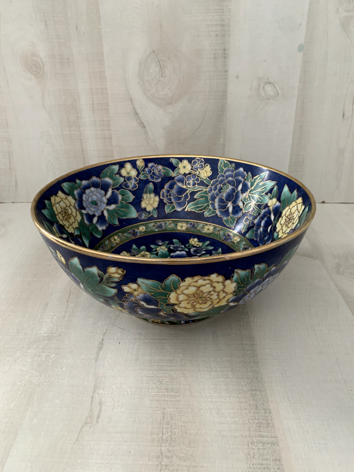 Vintage Andrea by Sadek Bowl Blue Floral 10” Diameter 5” Tall Great Condition