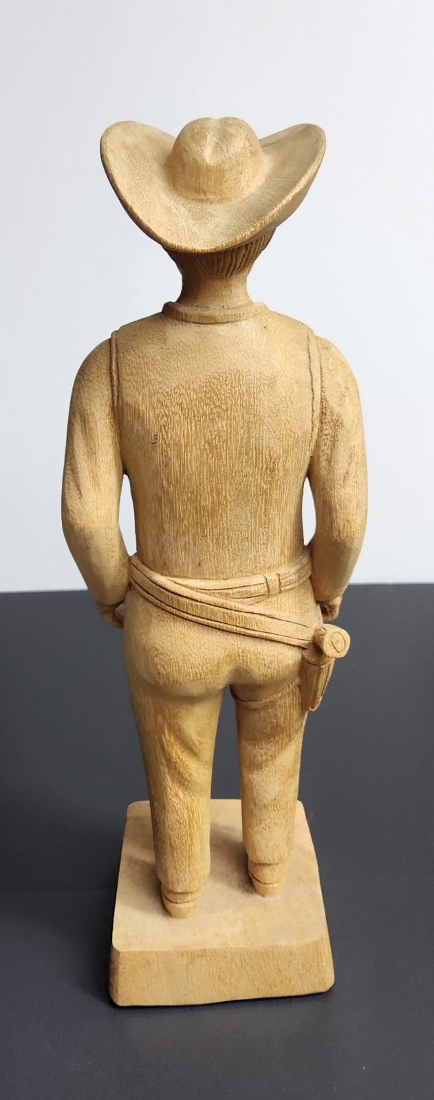 Hand Carved Wooden Cowboy Gunslinger 18″ Tall Figurine American Western Folk Art