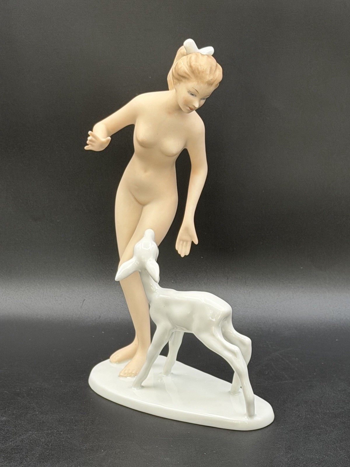 Vtg Wallendorf Porcelain Nude Girl Woman Deer Figurine Art Nouveau 1764 1657