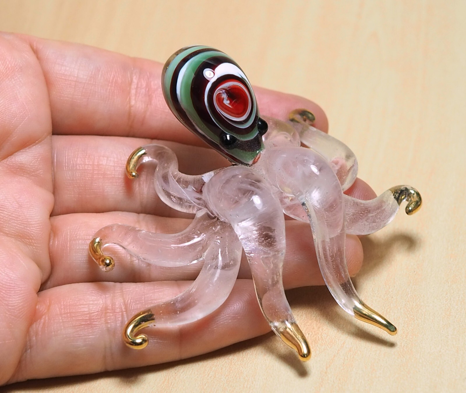 Maroon Green Octopus figurine handmade blown Glass gold trim decor – GIFT