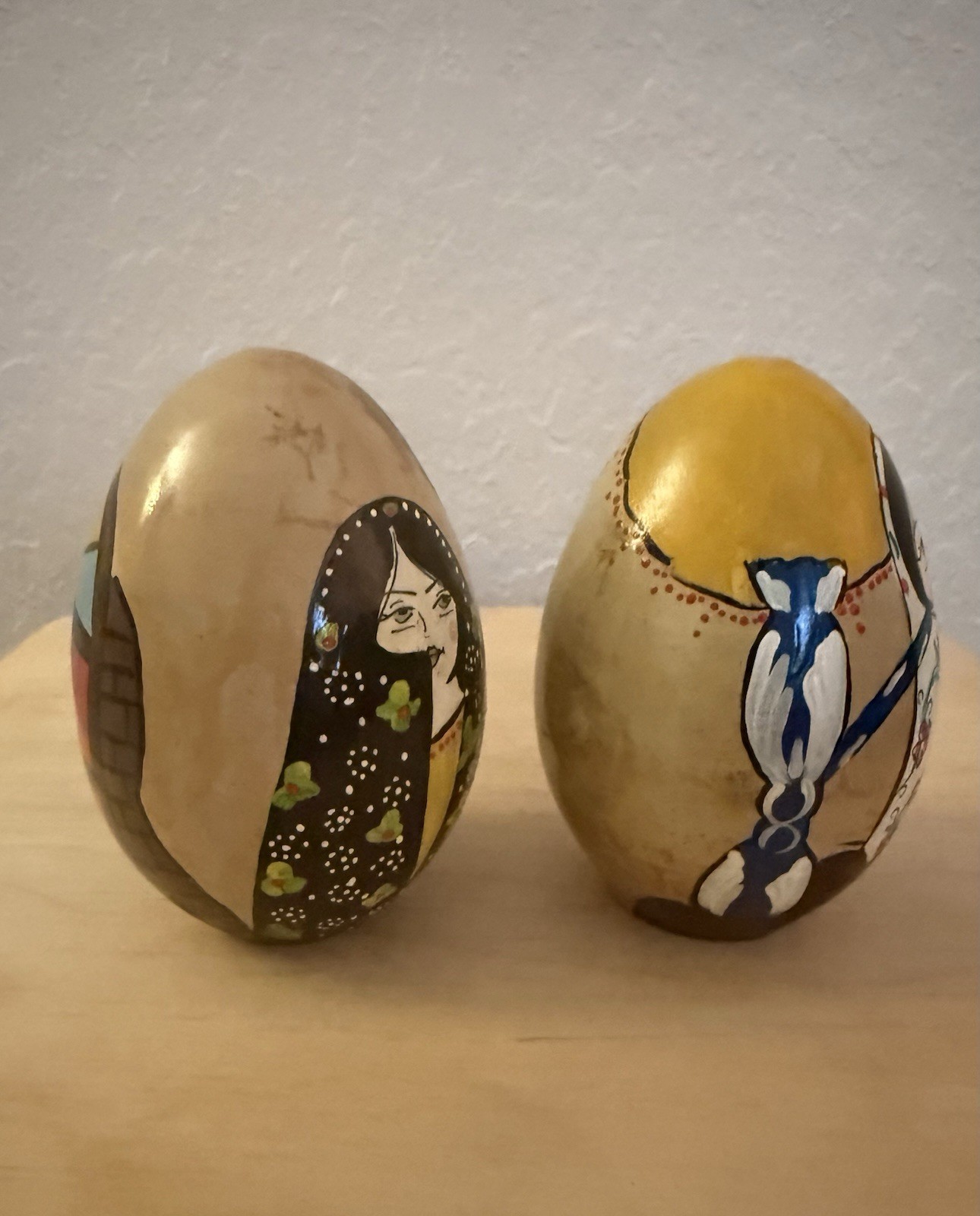 Khatun Pottery’s Hand Painted Decorative Eggs Set Of 2 About 12” High