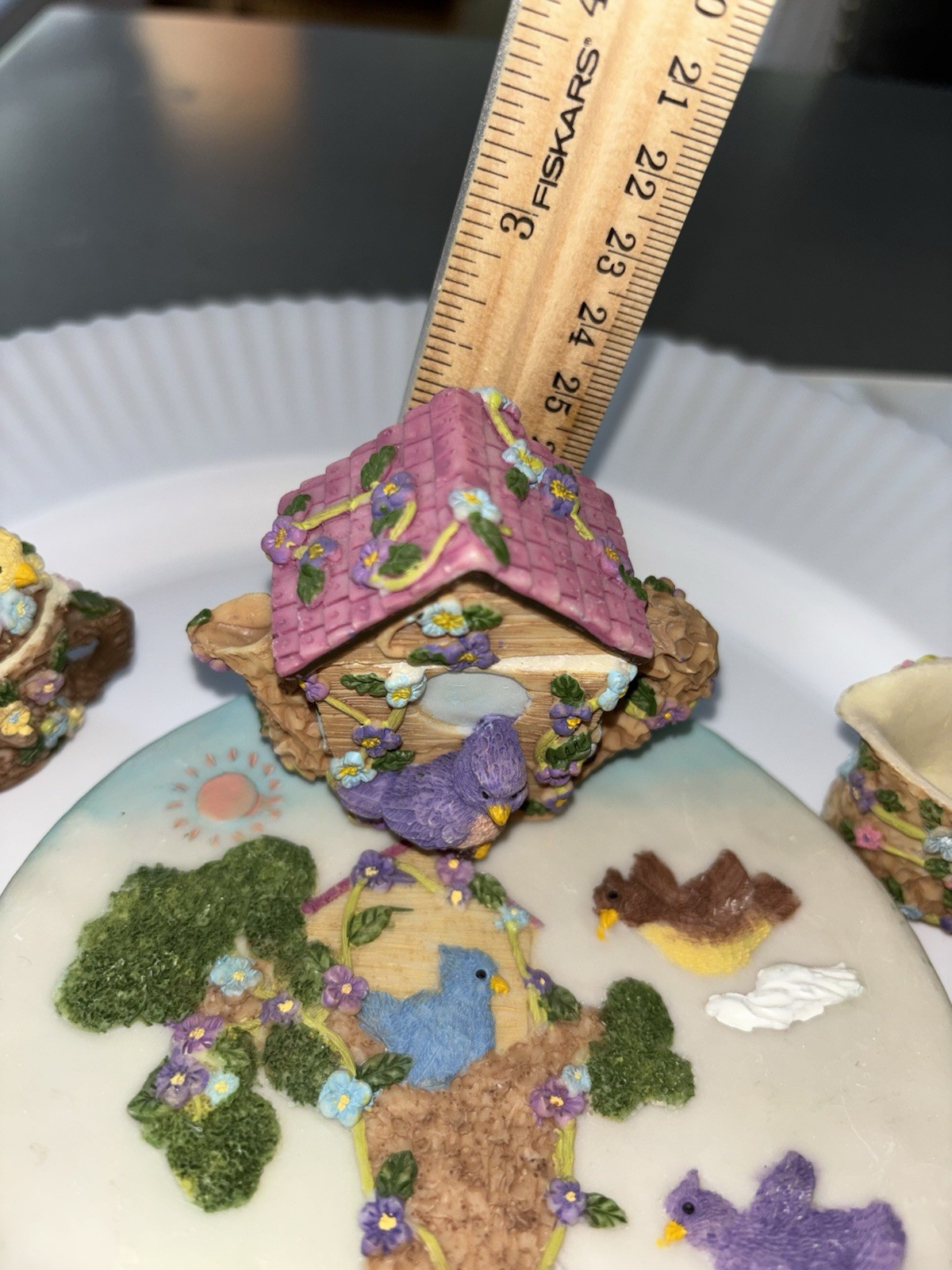10 Pc Mini Resin Tea Set With Bird House Chicks, Nest, Teapot Adorable Details