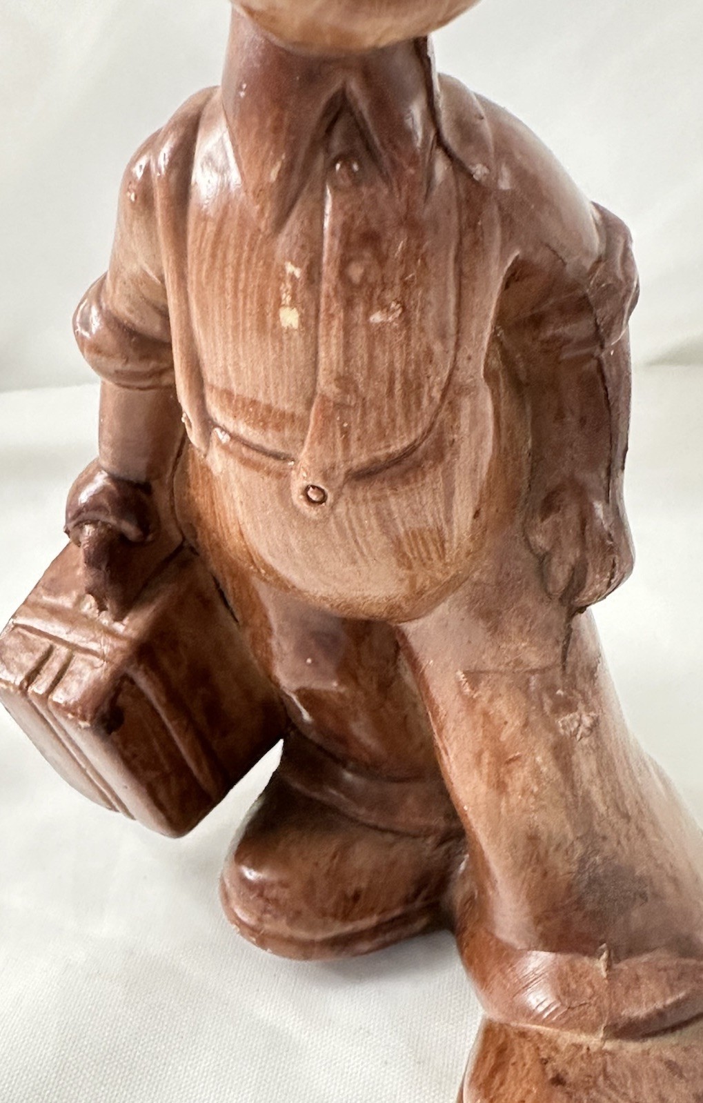 Boy With Suitcase Italy Faux Wood Figurine Dutch or Italian Vintage