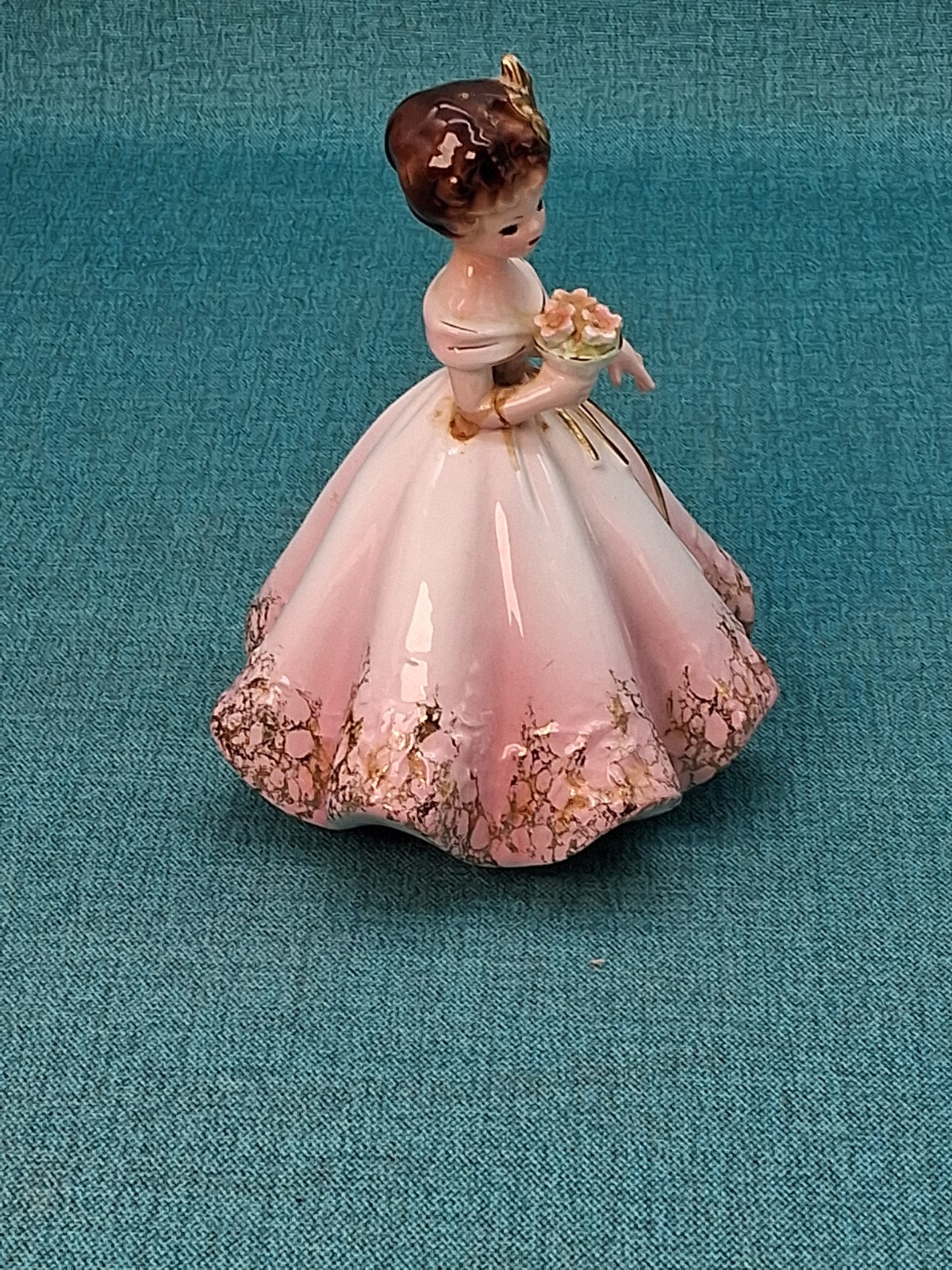 Josef Originals Rose Flower Girl Series Figurine Pink Dress w/Flowers ARM REPAIR