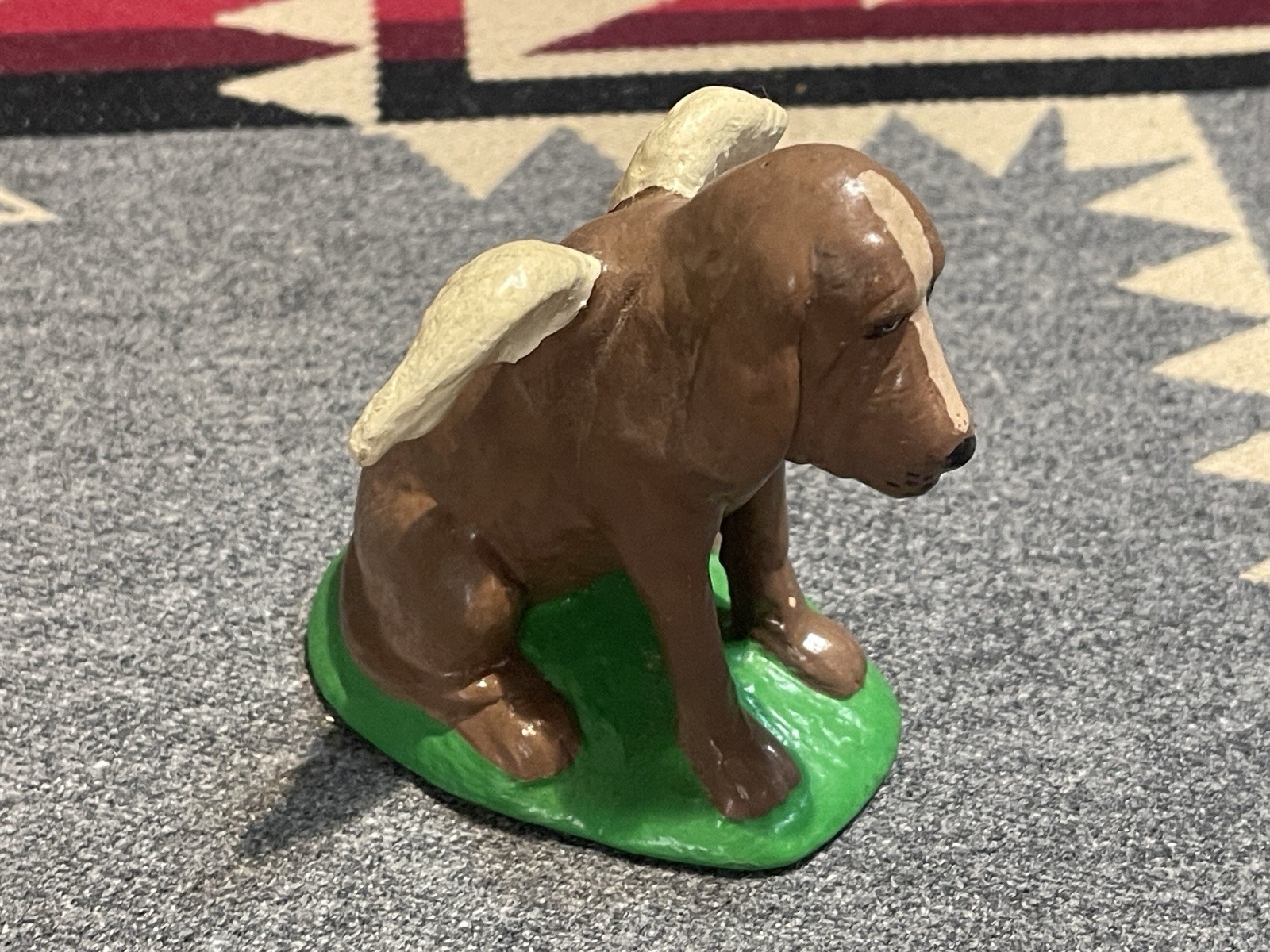 Vintage Folk Art Winged Bloodhound Dog Figurine Ceramic Pottery Statue