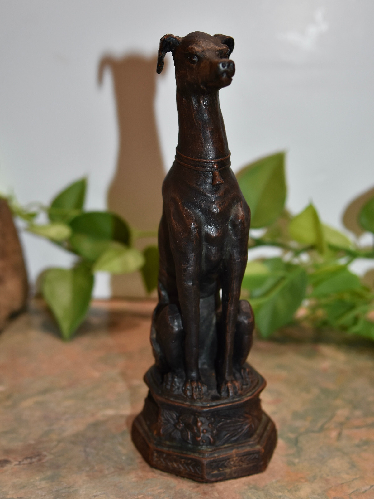 Greyhound Whippet Figurine Statue Bronze 8.75″ ~ Sitting On Base Hound