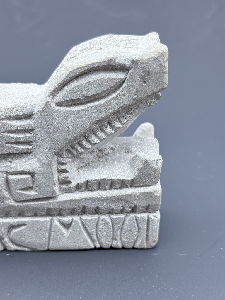 Vintage 4″ Carved Stone “Chac Mool” Statue Figurine Aztec Mayan Rain God Deity