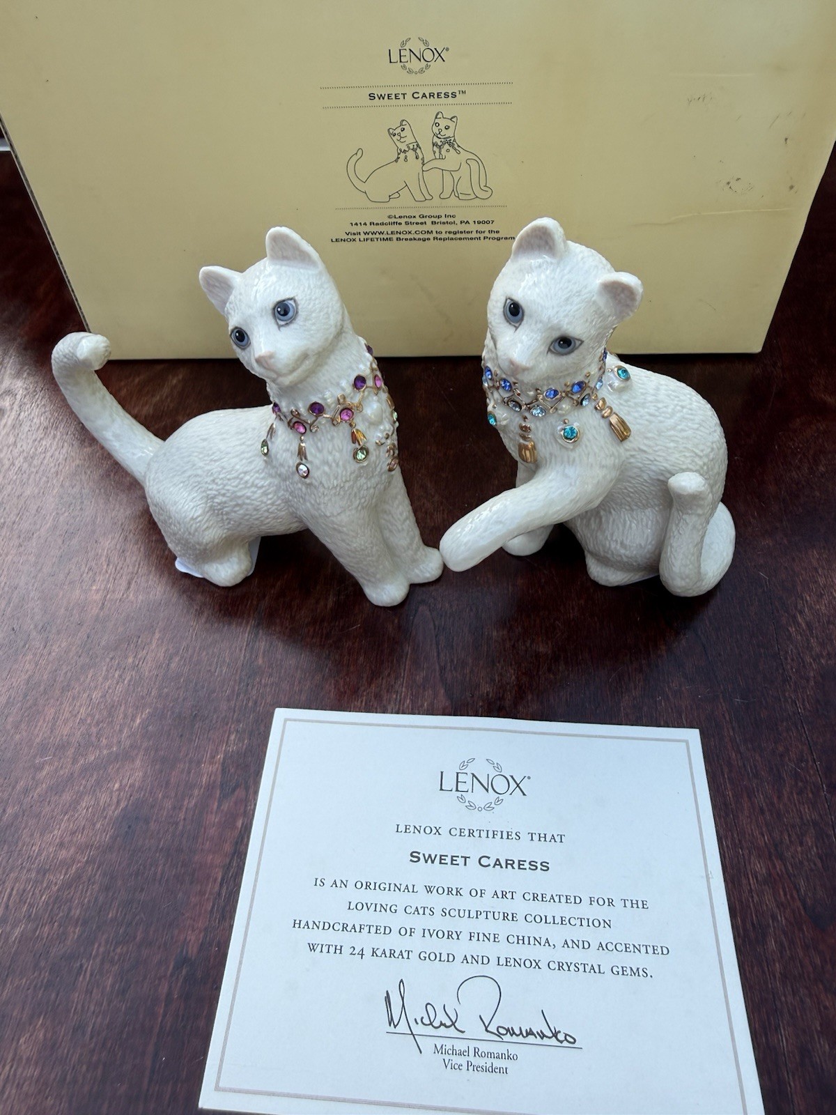 NEW LENOX Sweet Caress Jewelled Cat Figurine In Box