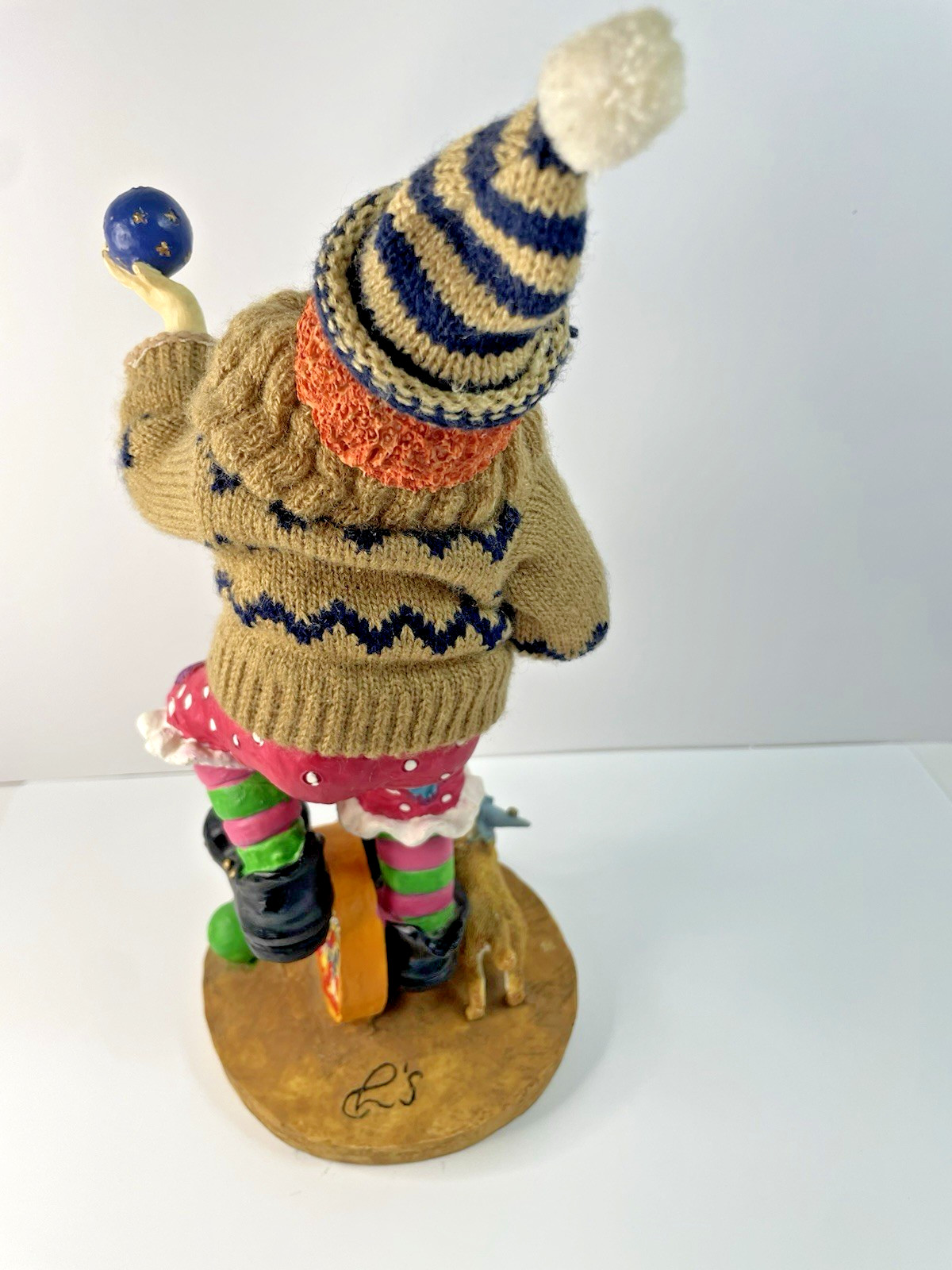 VTG Juggling Clown on Unicycle Figurine with Dog, Fabric Clothes, Signed L’s 12”