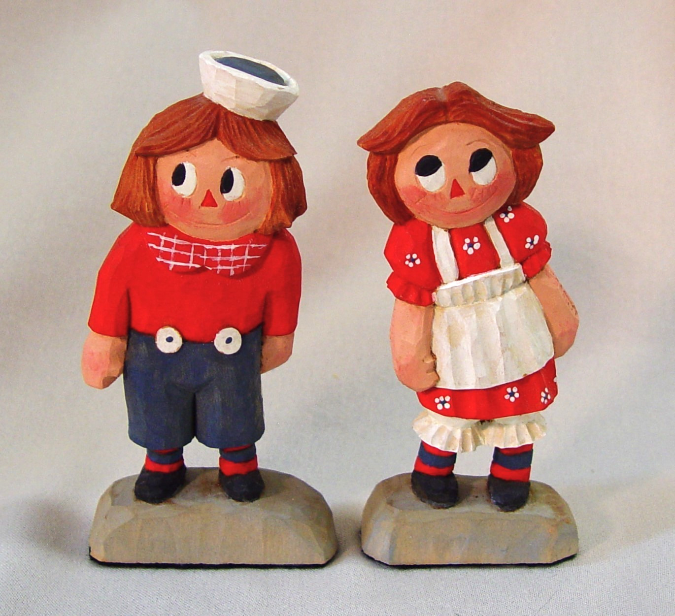 Raggedy Ann and Andy Original Caricature Woodcarvings by Harold Turpin