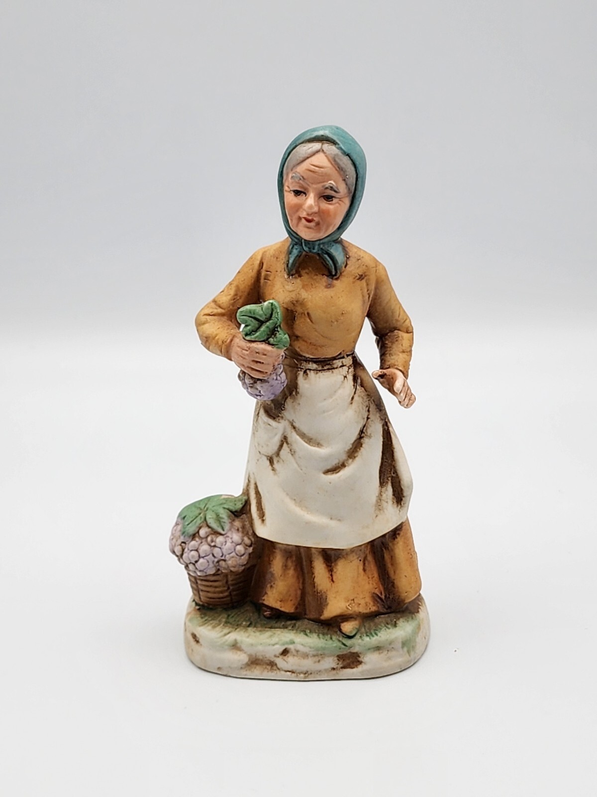 Vintage Figurine Porcelain Woman With A Basket Of Grapes WIW Korea