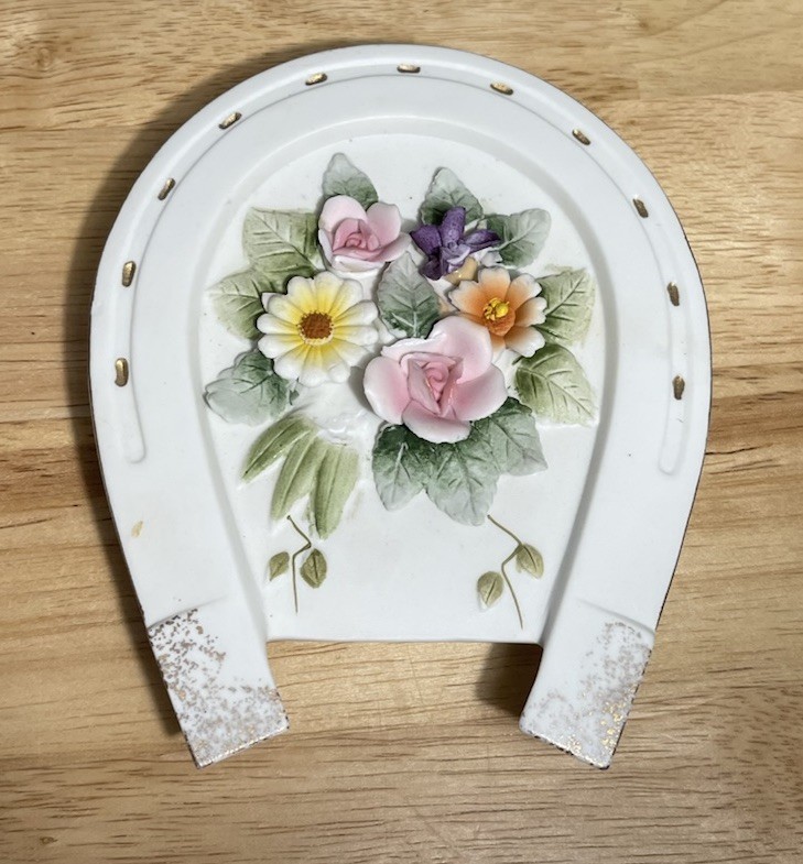 Lefton Porcelain Horseshoe With Hand-painted Flowers- 5.5 in tall – Vintage