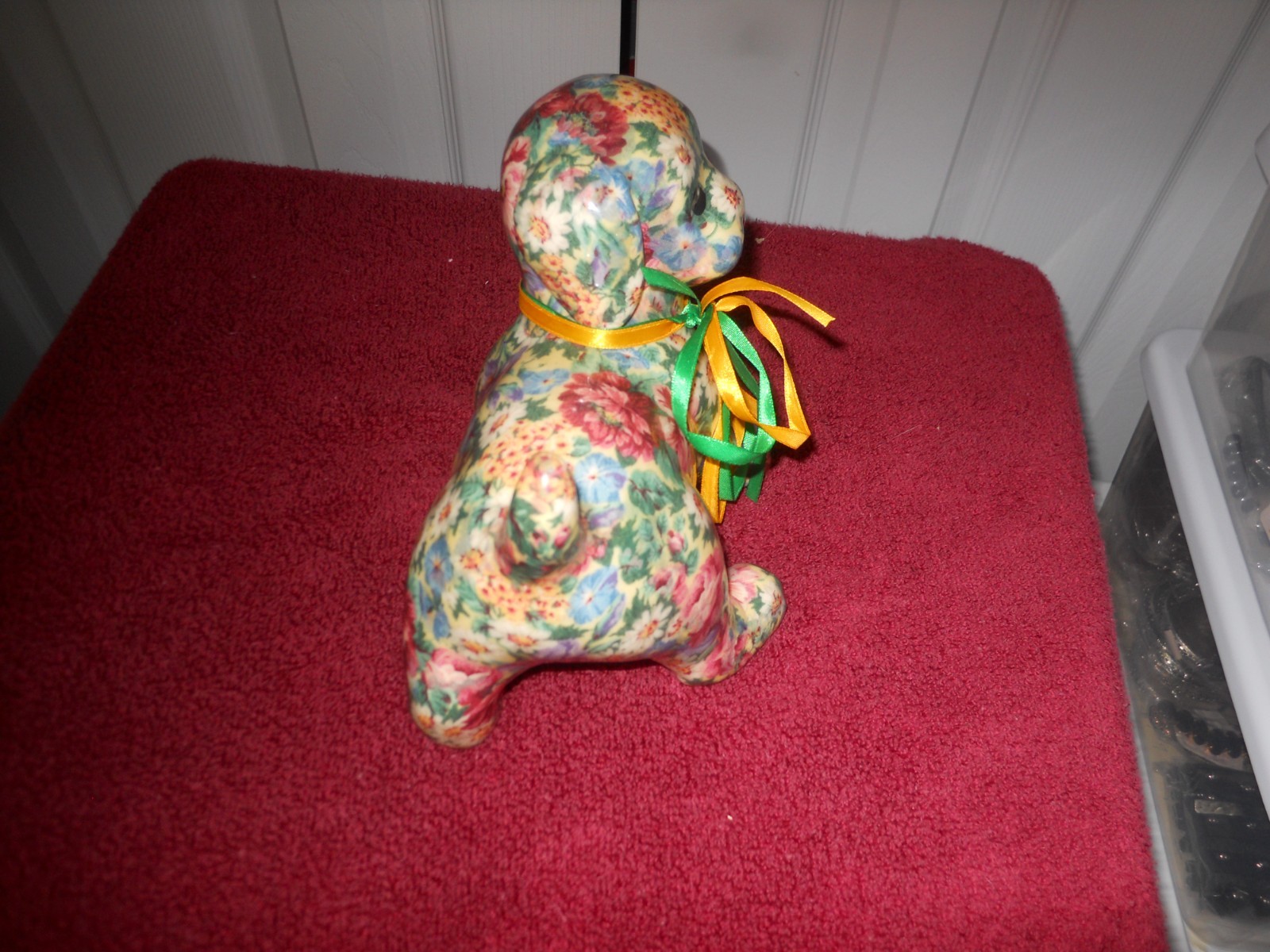 VTG Joan Baker Designs Porcelain Patchwork Decoupage Dog Figurine