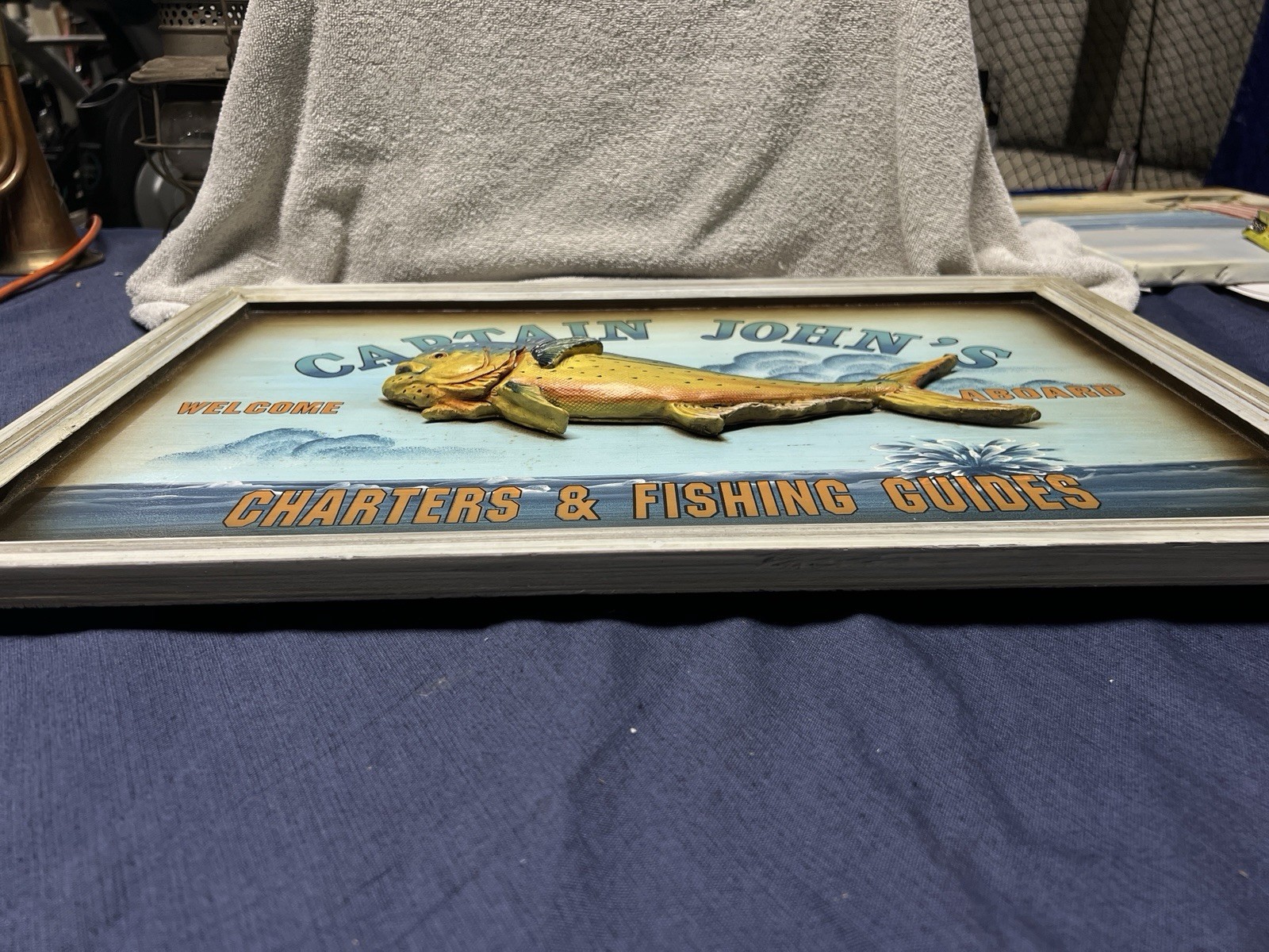 BEACHCOMBERS~2006~BEACH PUB SIGN~ 3D-MAHI DOLPHIN~CAPTAIN JOHNS~15-3/4 X 23-1/2