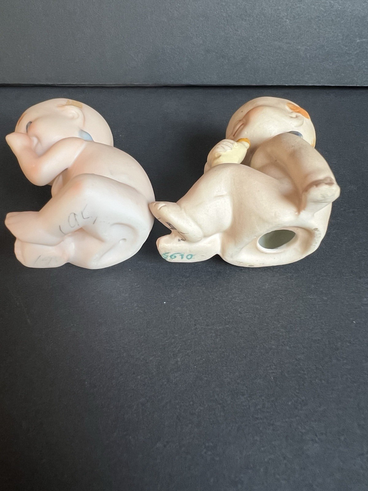 Lefton Kewpies Set of 2 Bisque Piano Baby with Blue Wings Different Poses