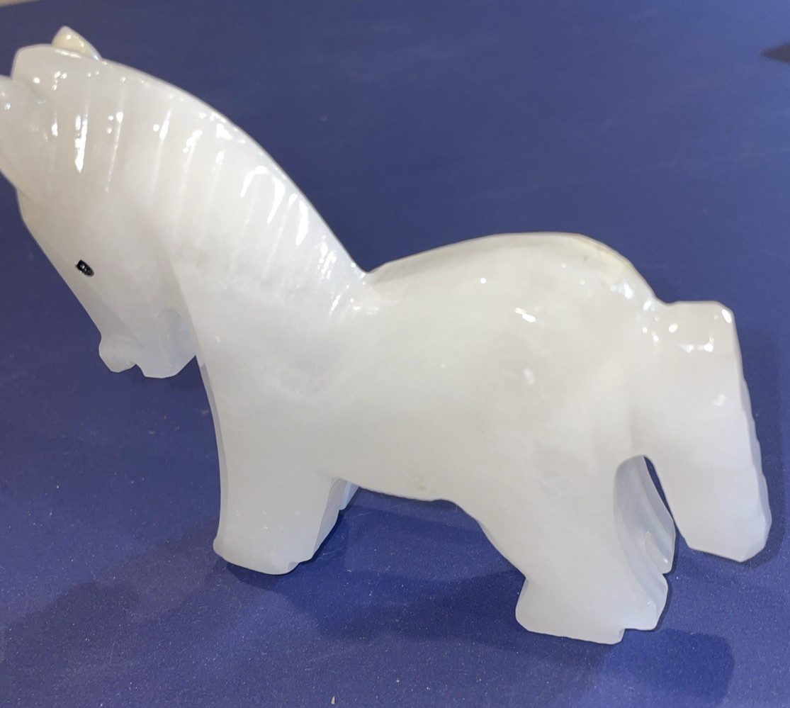 Carved Marble Miniature White Horse 3 1/2H x 3 1/2L