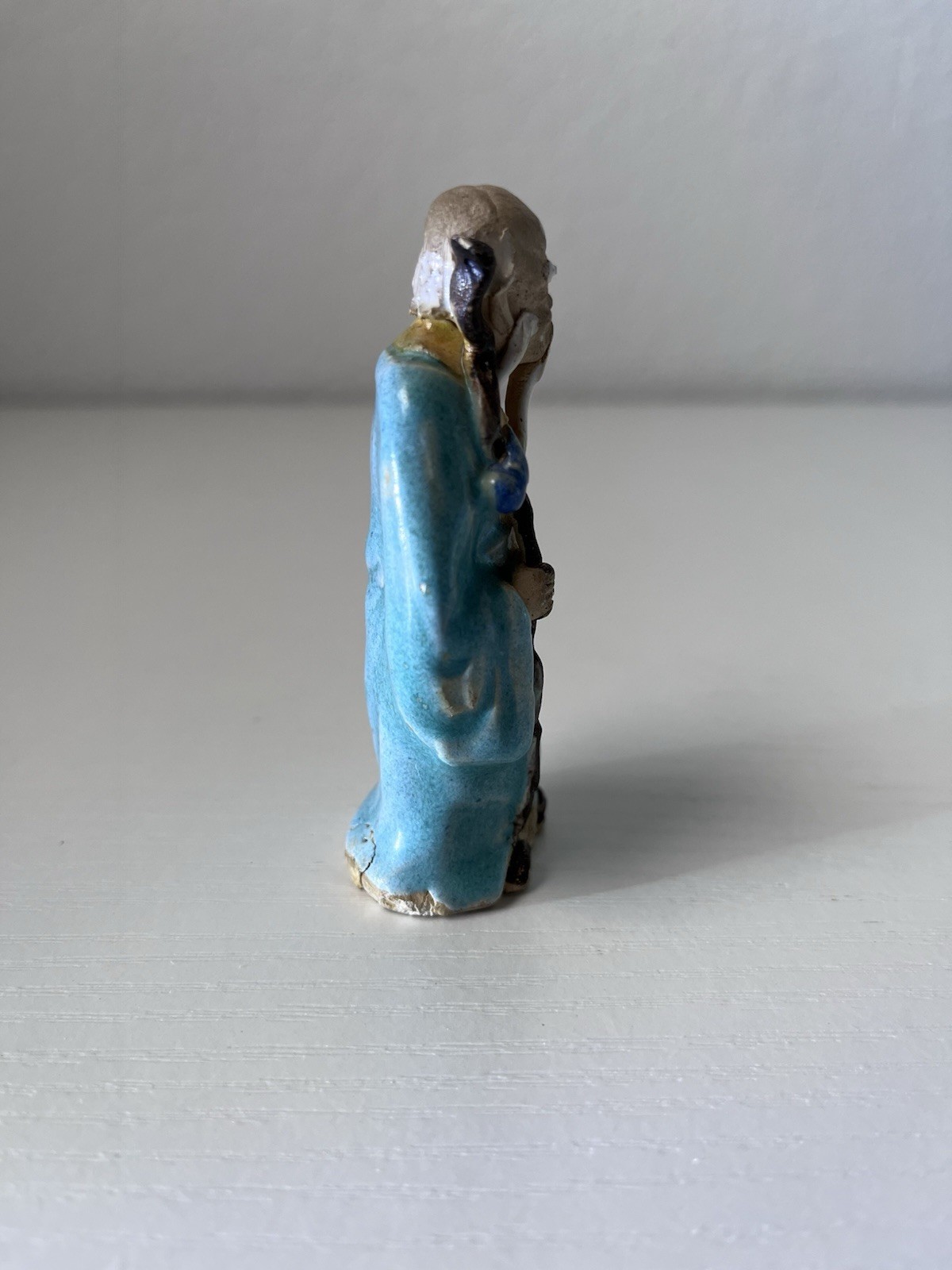 Hand Painted Chinese Mud Man Elderly Man Holding a Staff