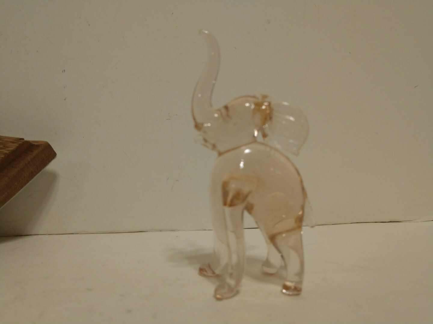 Vtg Handblown Art Glass Pink ELEPHANT & Clear BULL Figurines Lot of 2 Figures