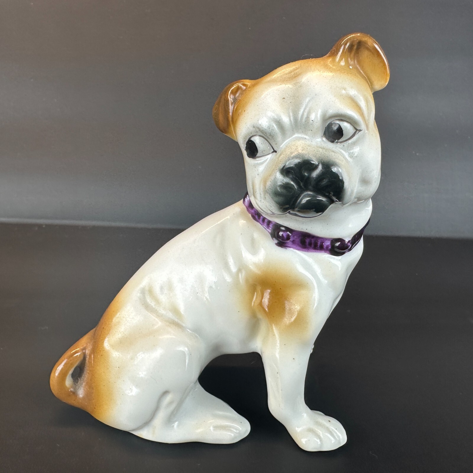 Vintage JAPAN Pug Figure Figurine Side Eye Attitude Cute Porcelain 4.75″ Statue