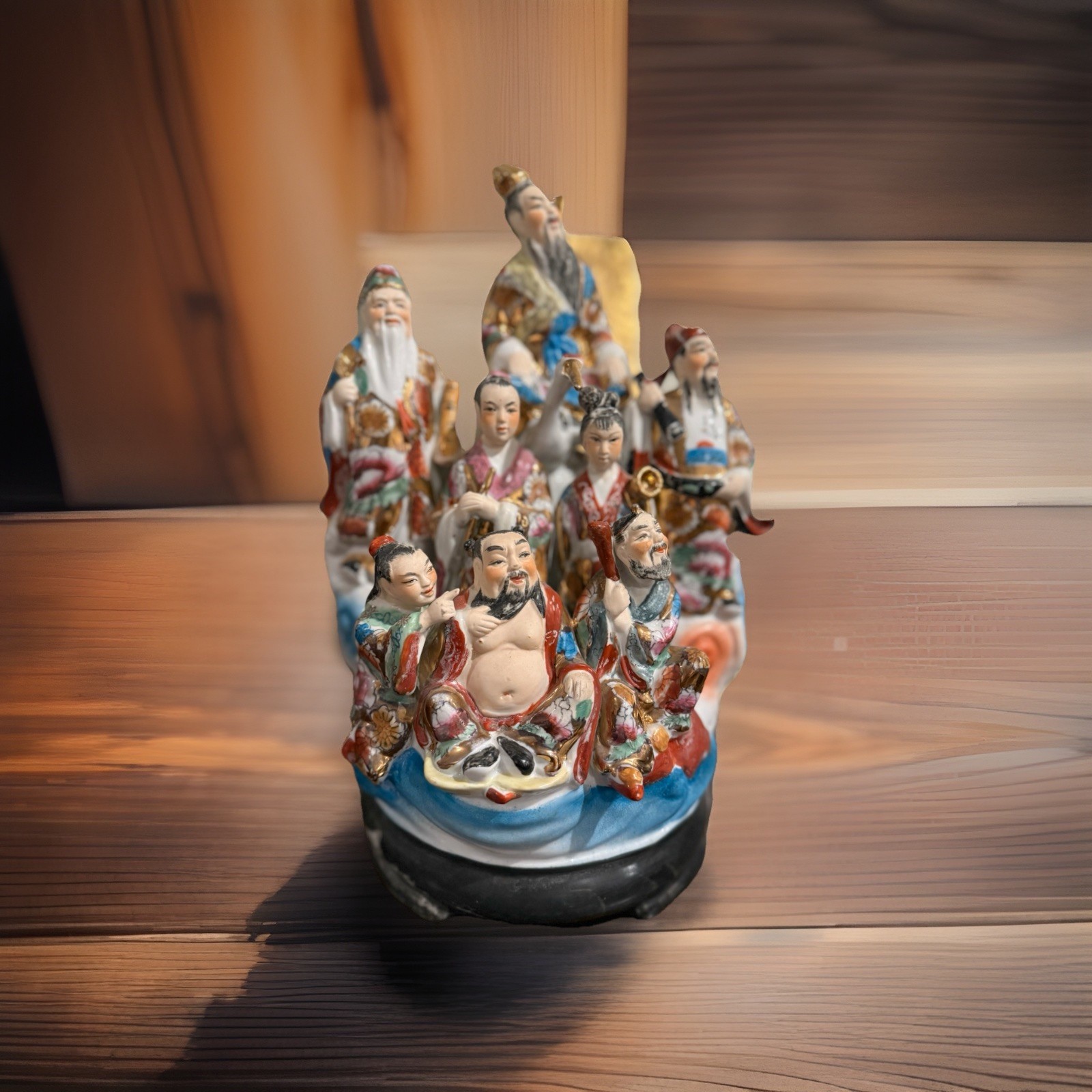 Hand Painted Porcelain Asian Immortals Figurine, Multicolor Glossy 3D