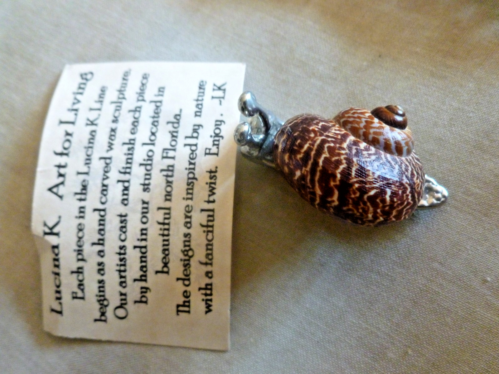 Vtg Handcrafted Pewter Desk Pet Snail & Metal Container, “Just Slow Down”
