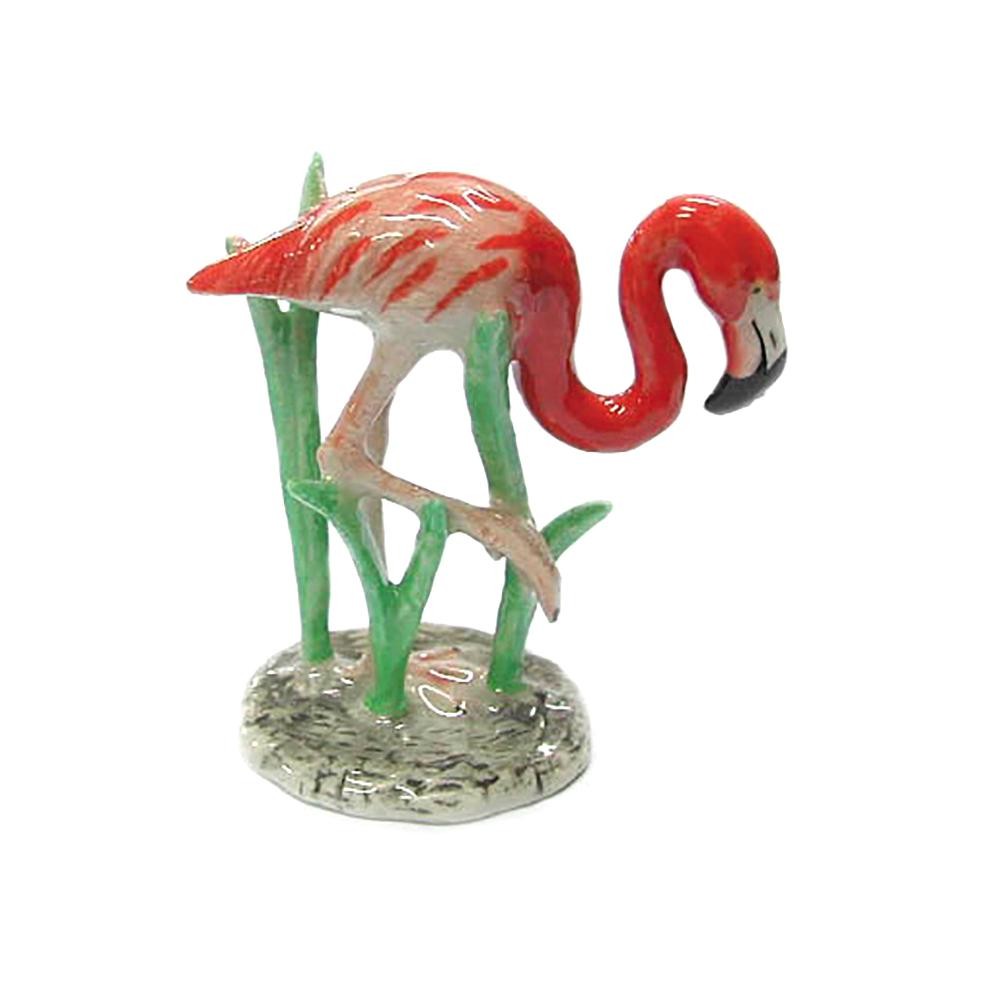 Northern Rose Flamingo Bird – Flamingo on Grass – Miniature Porcelain Figurine