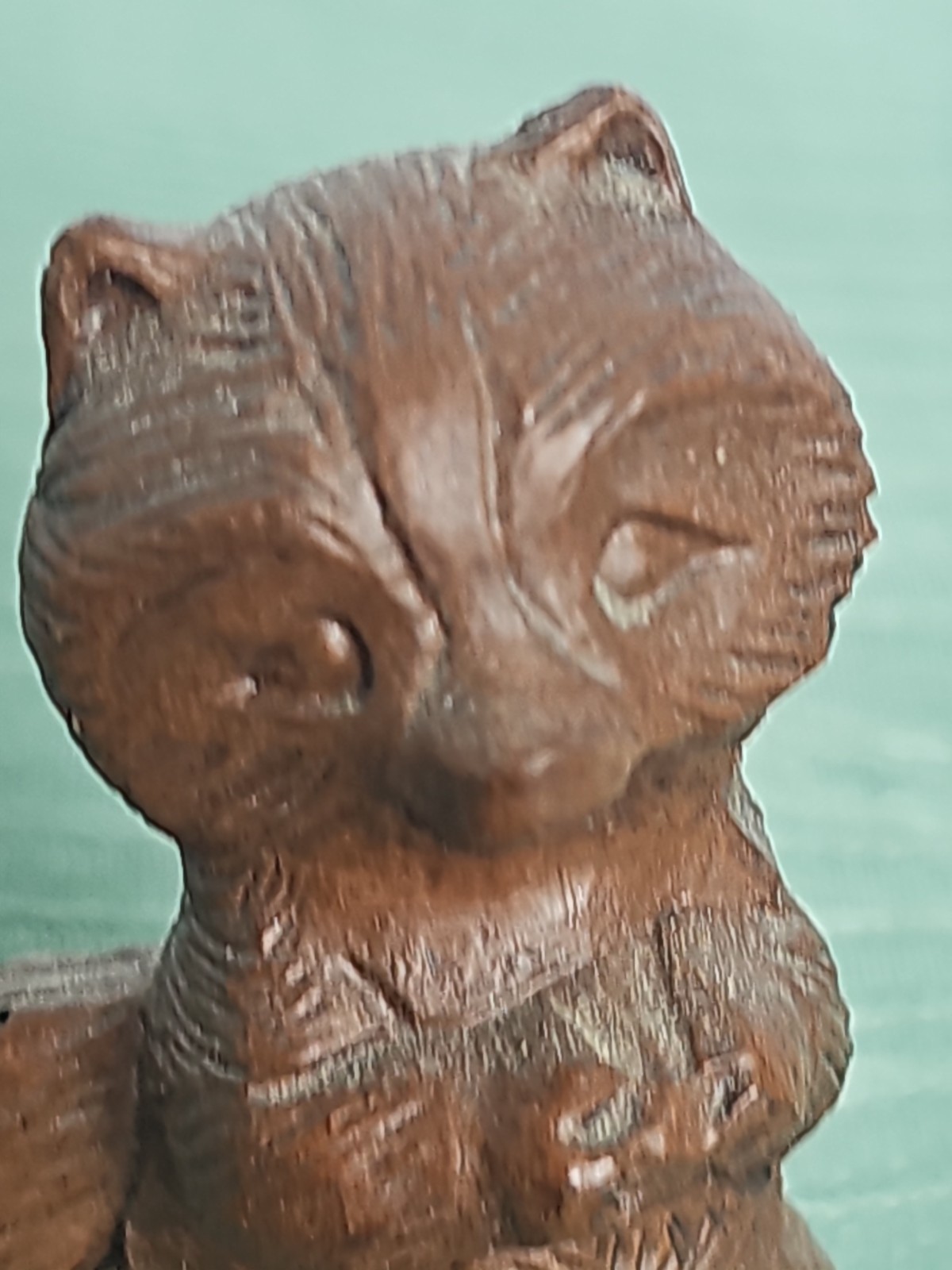 Vintage-Carved Wood Raccoon Figurine Handcrafted Miniature Woodland Creature