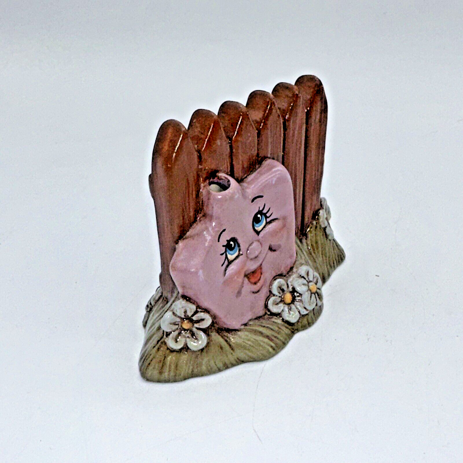 VTG MCM UNIQUE Quirky Anthropomorphic Garden Gate Smiling Figure Pen Holder